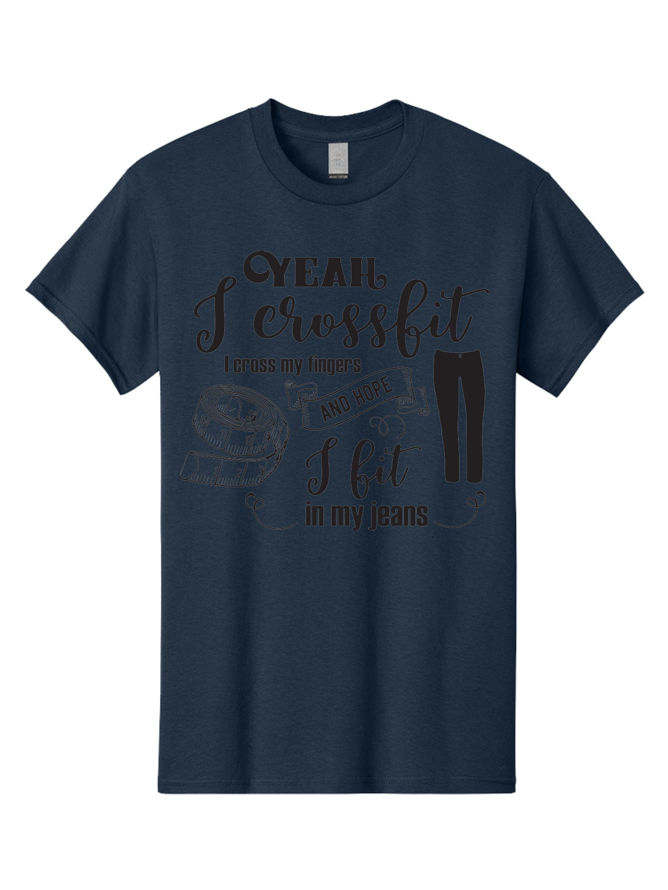 Crossfit-Jeans Men'S Graphic Tee, 100% Cotton, Comfortable Casual Summer Wear, Machine Washable, Crossfit Quote, Fitness Motivation, Weight Loss, Jeans, Measuring Tape, Funny Workout Saying, Gym Humor, Fitness Goals, Workout Inspiration Aac618