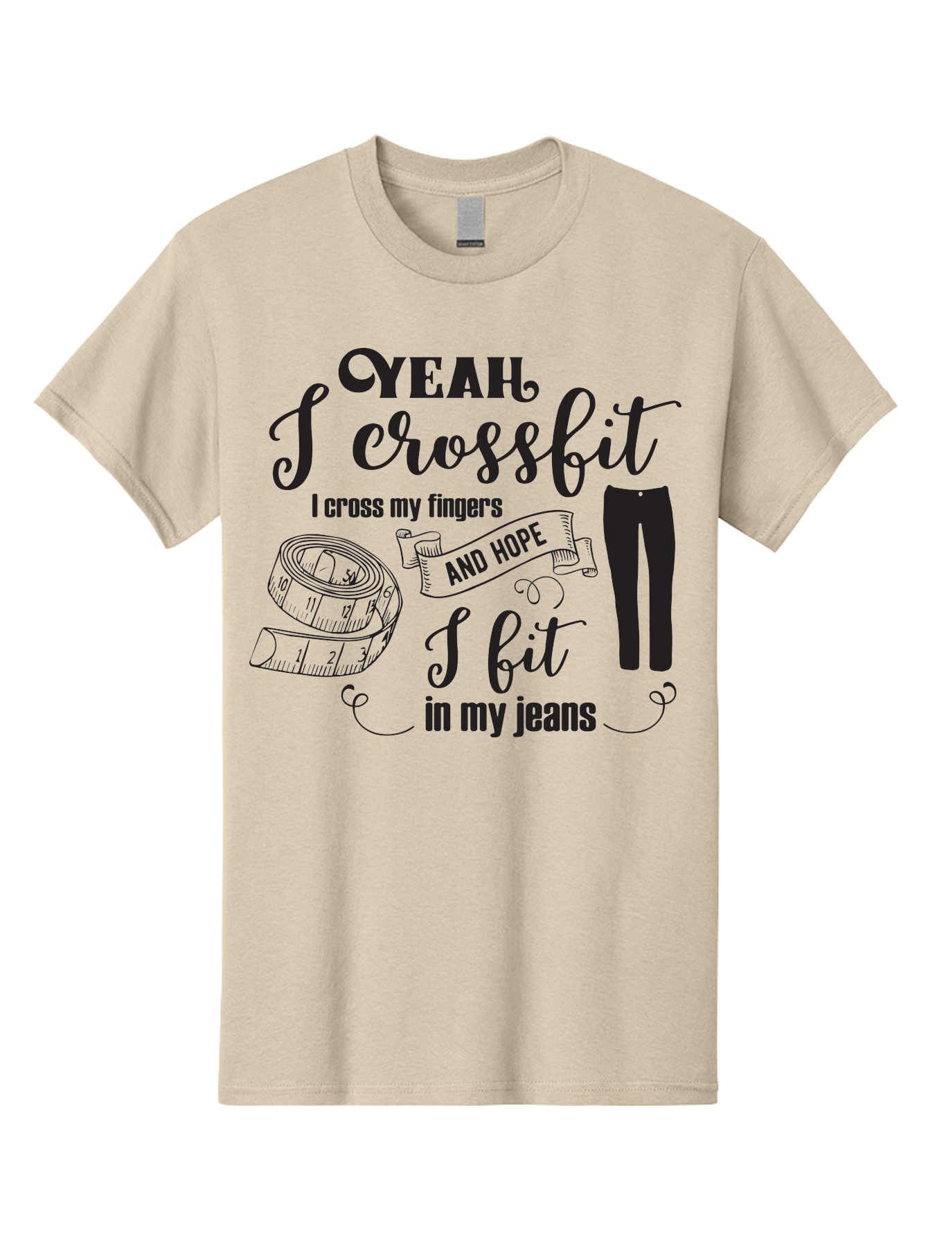 Crossfit-Jeans Men'S Graphic Tee, 100% Cotton, Comfortable Casual Summer Wear, Machine Washable, Crossfit Quote, Fitness Motivation, Weight Loss, Jeans, Measuring Tape, Funny Workout Saying, Gym Humor, Fitness Goals, Workout Inspiration Aac618