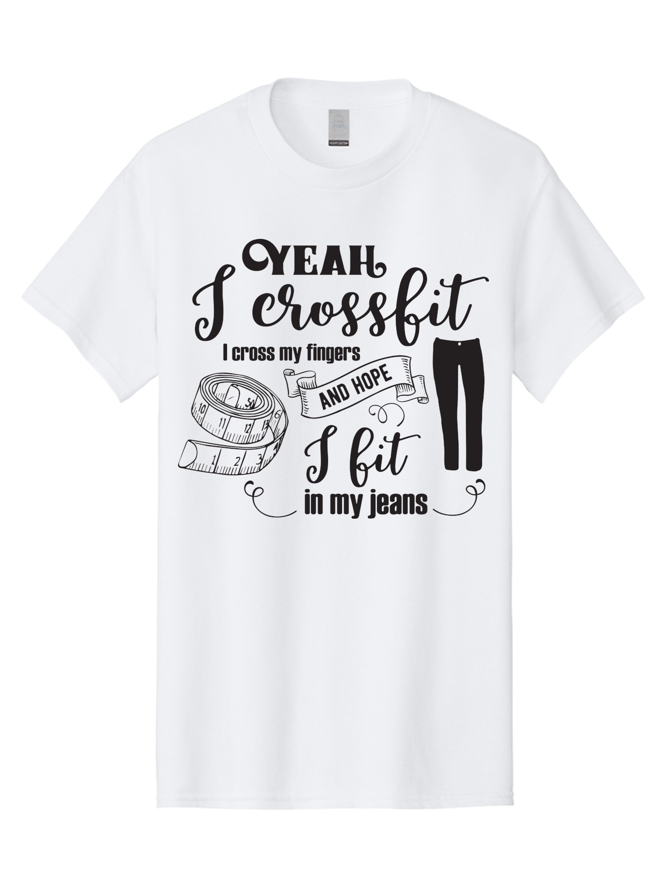 Crossfit-Jeans Men'S Graphic Tee, 100% Cotton, Comfortable Casual Summer Wear, Machine Washable, Crossfit Quote, Fitness Motivation, Weight Loss, Jeans, Measuring Tape, Funny Workout Saying, Gym Humor, Fitness Goals, Workout Inspiration Aac618