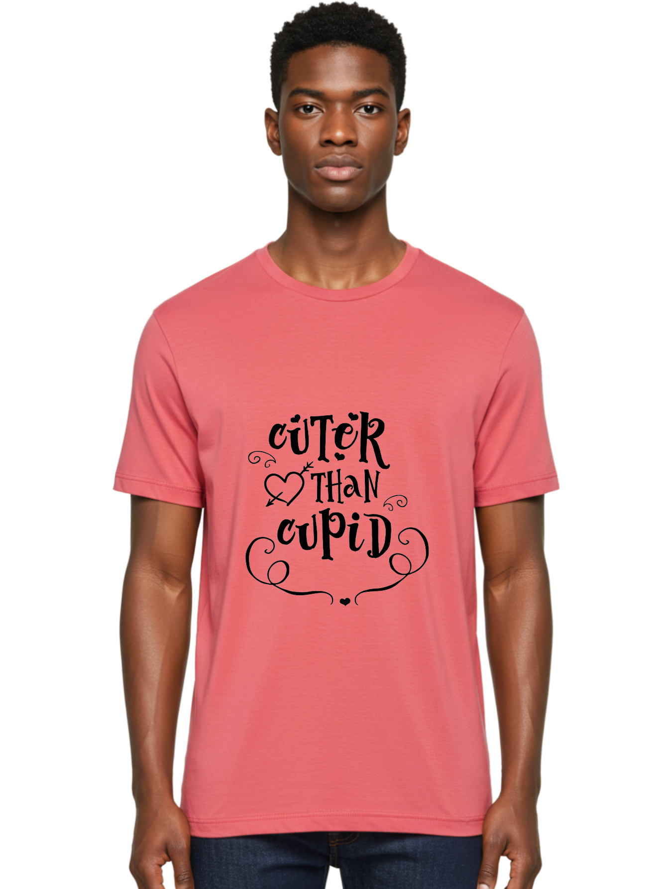 Cuter-Than-Cupid Men'S Graphic Tee, 100% Cotton, Comfortable Casual Summer Wear, Machine Washable, Cute Quotes, Valentine'S Day, Love Messages, Heart Designs, Cupid Theme, Typography Art, Romantic Phrases, Adorable Sayings, Whimsical Fonts Aac620