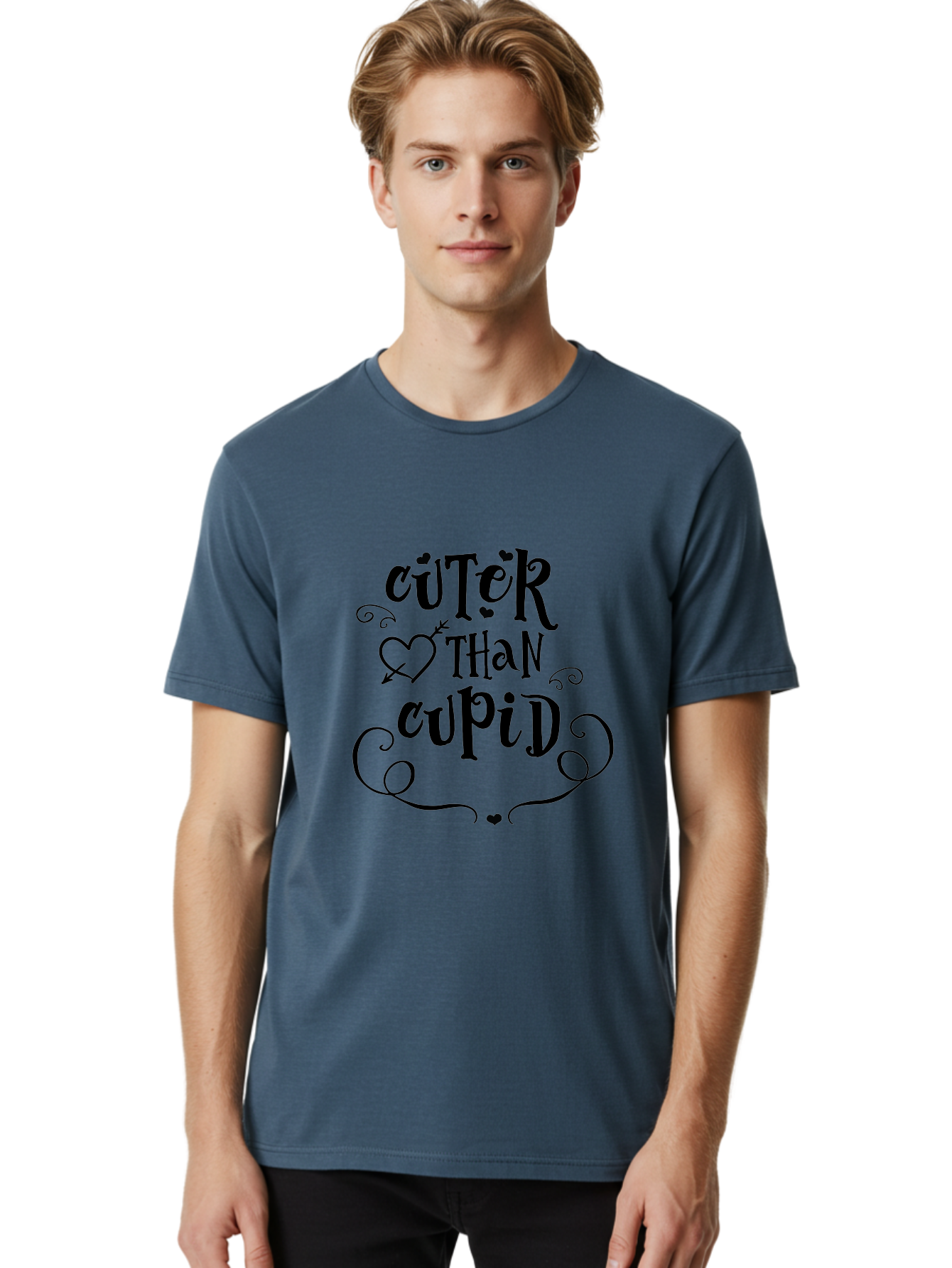 Cuter-Than-Cupid Men'S Graphic Tee, 100% Cotton, Comfortable Casual Summer Wear, Machine Washable, Cute Quotes, Valentine'S Day, Love Messages, Heart Designs, Cupid Theme, Typography Art, Romantic Phrases, Adorable Sayings, Whimsical Fonts Aac620