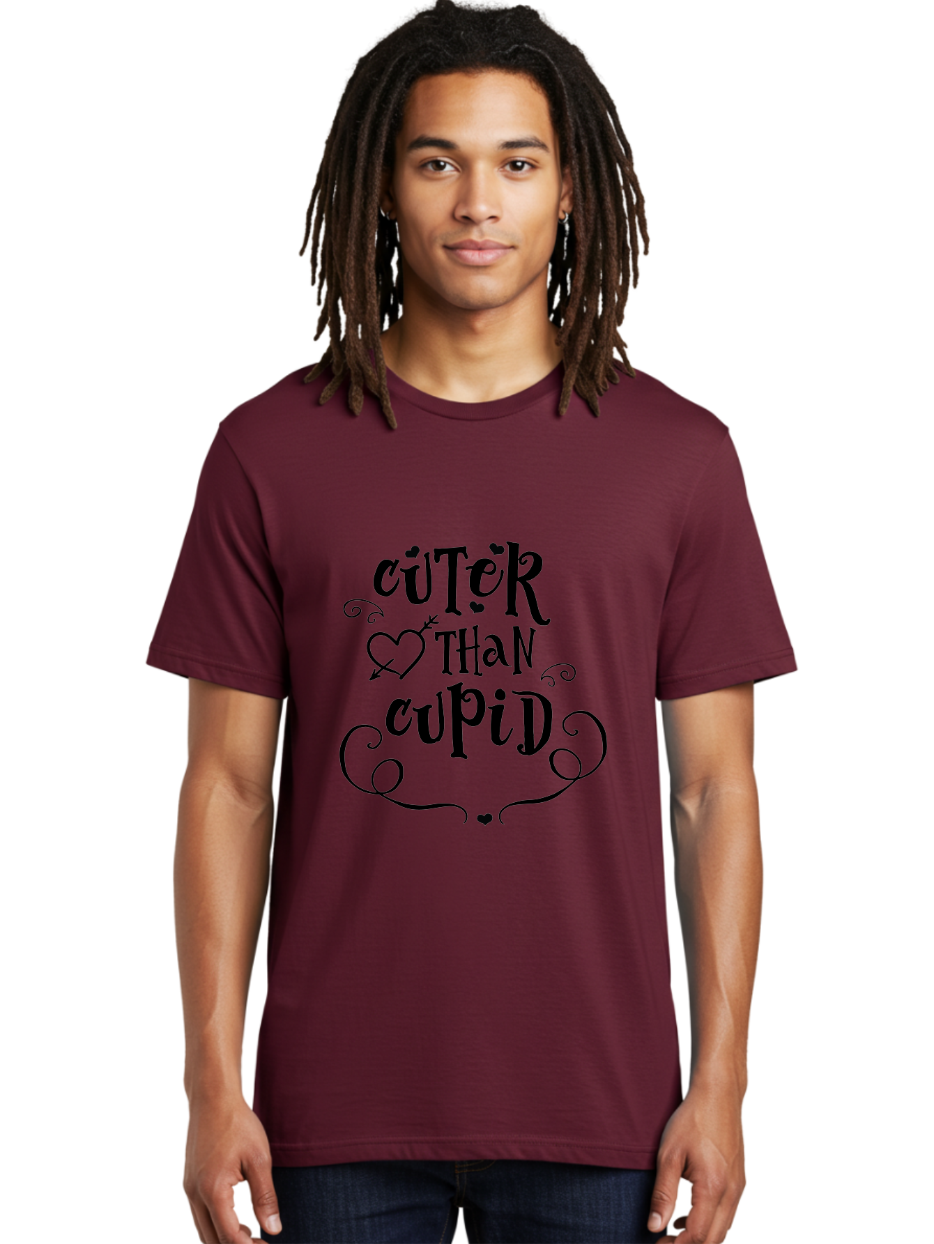 Cuter-Than-Cupid Men'S Graphic Tee, 100% Cotton, Comfortable Casual Summer Wear, Machine Washable, Cute Quotes, Valentine'S Day, Love Messages, Heart Designs, Cupid Theme, Typography Art, Romantic Phrases, Adorable Sayings, Whimsical Fonts Aac620