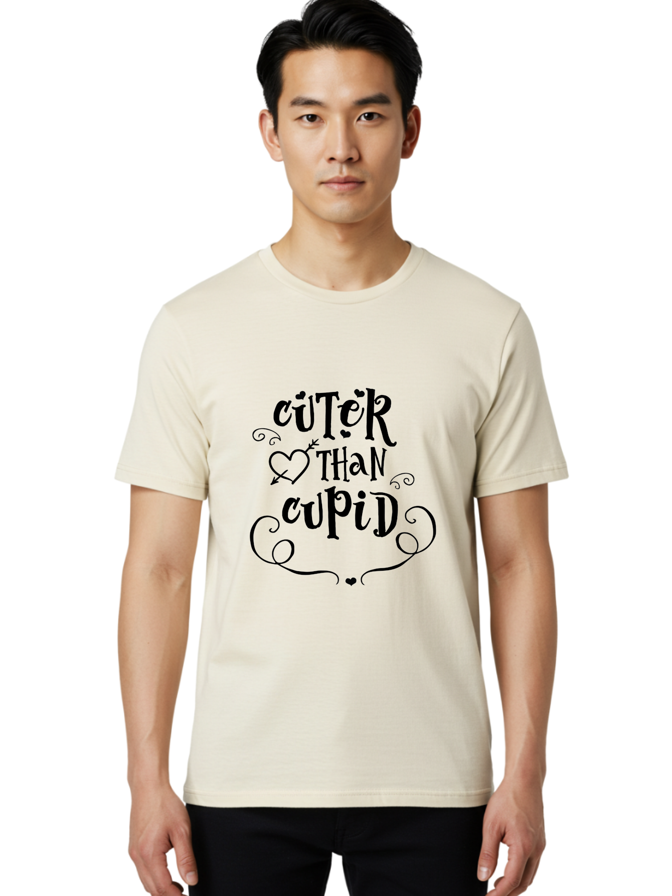 Cuter-Than-Cupid Men'S Graphic Tee, 100% Cotton, Comfortable Casual Summer Wear, Machine Washable, Cute Quotes, Valentine'S Day, Love Messages, Heart Designs, Cupid Theme, Typography Art, Romantic Phrases, Adorable Sayings, Whimsical Fonts Aac620