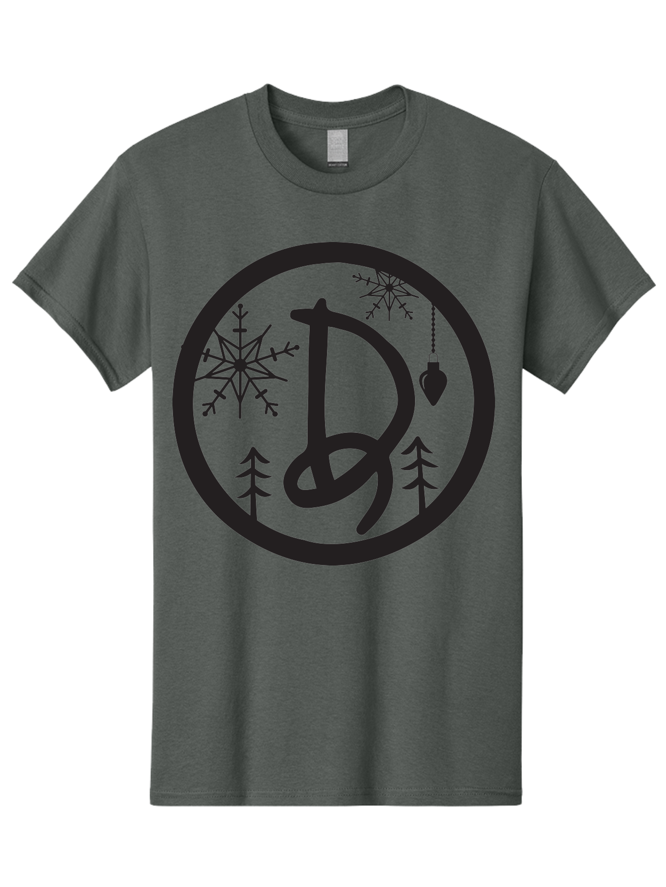 D Men'S Graphic Tee, 100% Cotton, Comfortable Casual Summer Wear, Machine Washable, Christmas Symbol, Letter D, Snowflakes, Pine Trees, Hanging Ornament, Festive Decorations, Winter Wonderland, Holiday Graphics, Christmas Theme Aac621