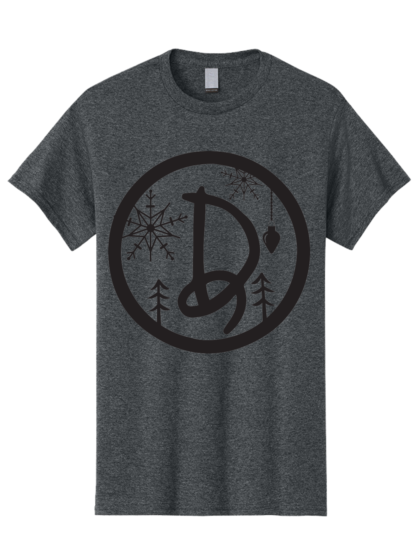 D Men'S Graphic Tee, 100% Cotton, Comfortable Casual Summer Wear, Machine Washable, Christmas Symbol, Letter D, Snowflakes, Pine Trees, Hanging Ornament, Festive Decorations, Winter Wonderland, Holiday Graphics, Christmas Theme Aac621