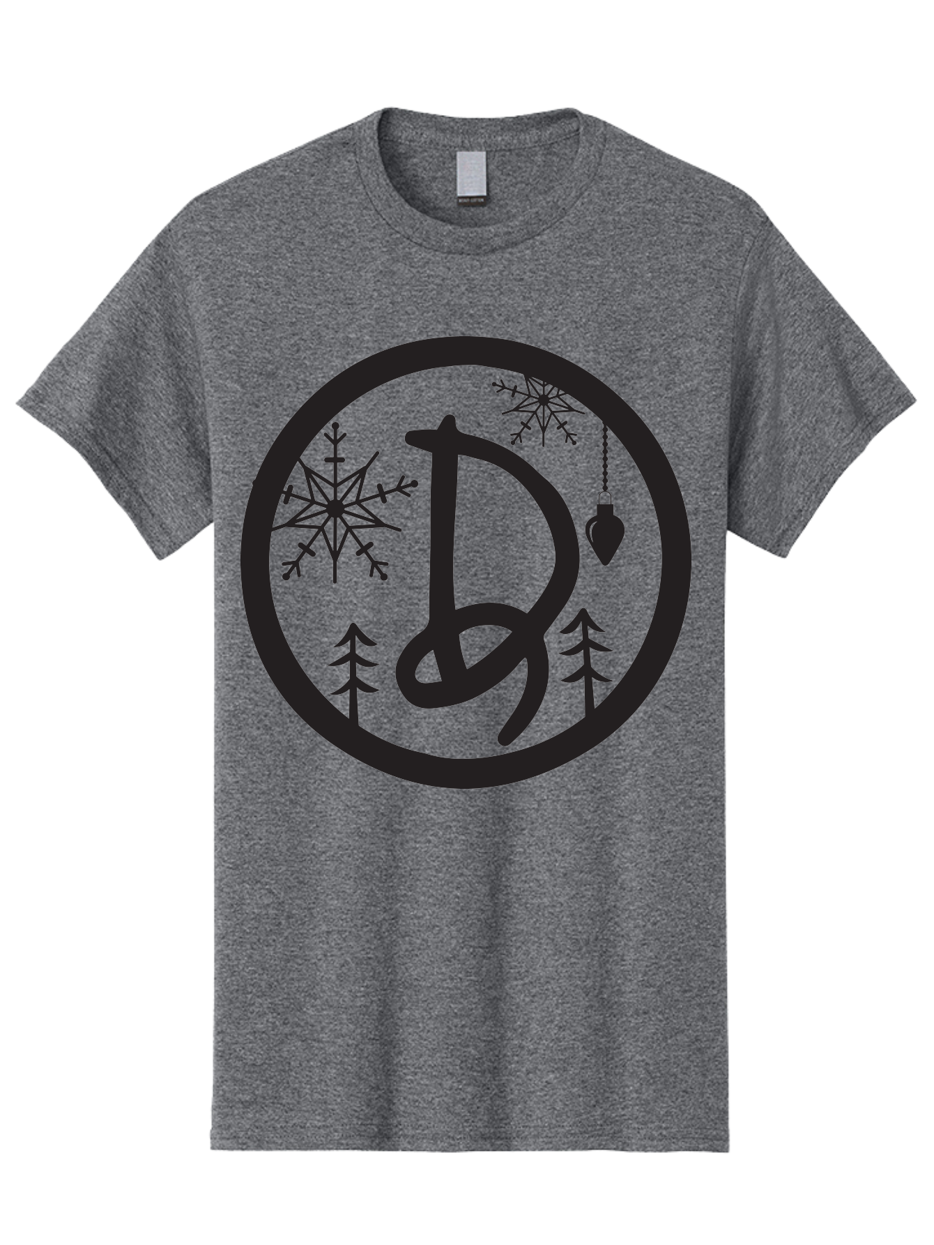 D Men'S Graphic Tee, 100% Cotton, Comfortable Casual Summer Wear, Machine Washable, Christmas Symbol, Letter D, Snowflakes, Pine Trees, Hanging Ornament, Festive Decorations, Winter Wonderland, Holiday Graphics, Christmas Theme Aac621