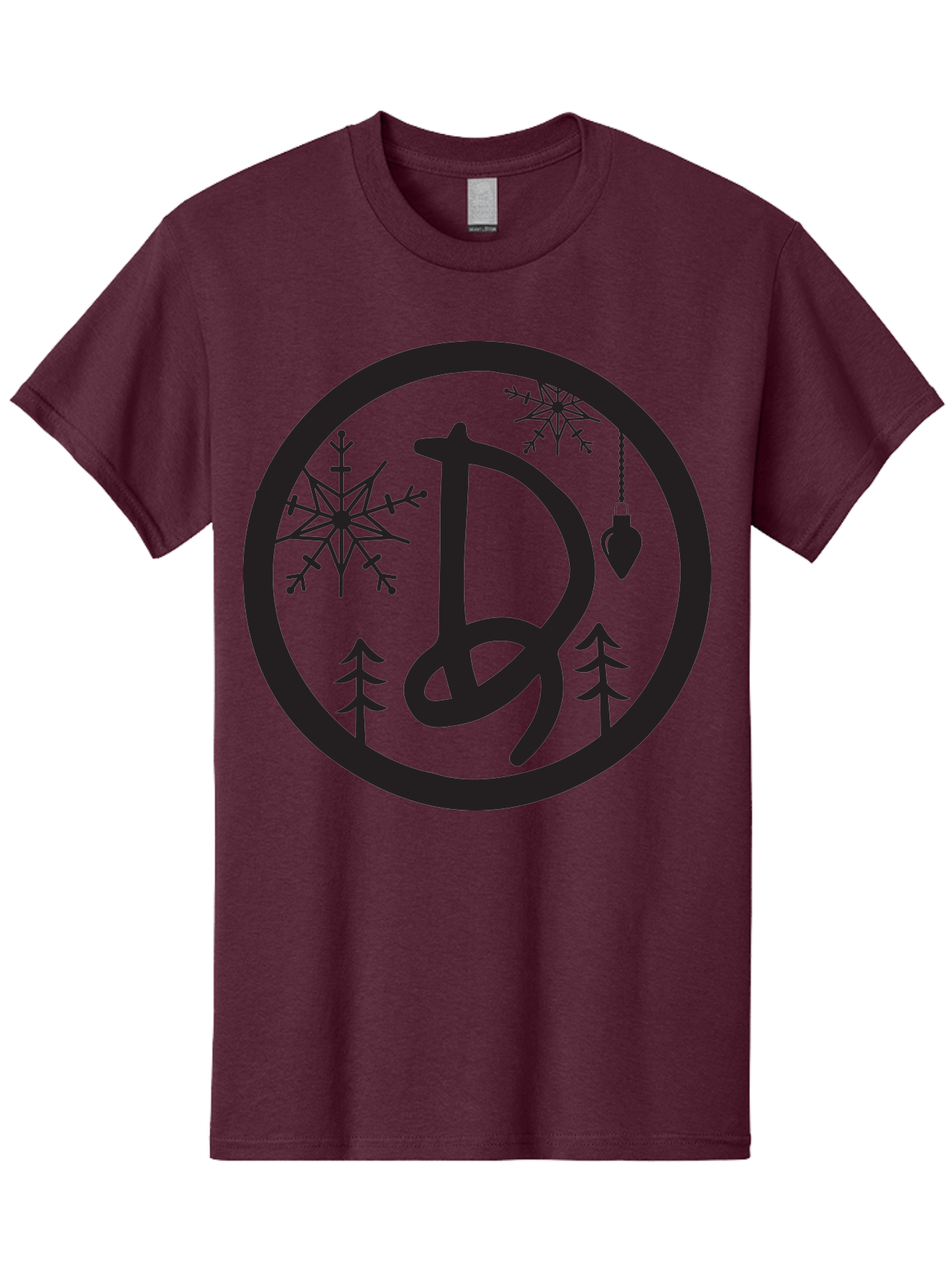D Men'S Graphic Tee, 100% Cotton, Comfortable Casual Summer Wear, Machine Washable, Christmas Symbol, Letter D, Snowflakes, Pine Trees, Hanging Ornament, Festive Decorations, Winter Wonderland, Holiday Graphics, Christmas Theme Aac621