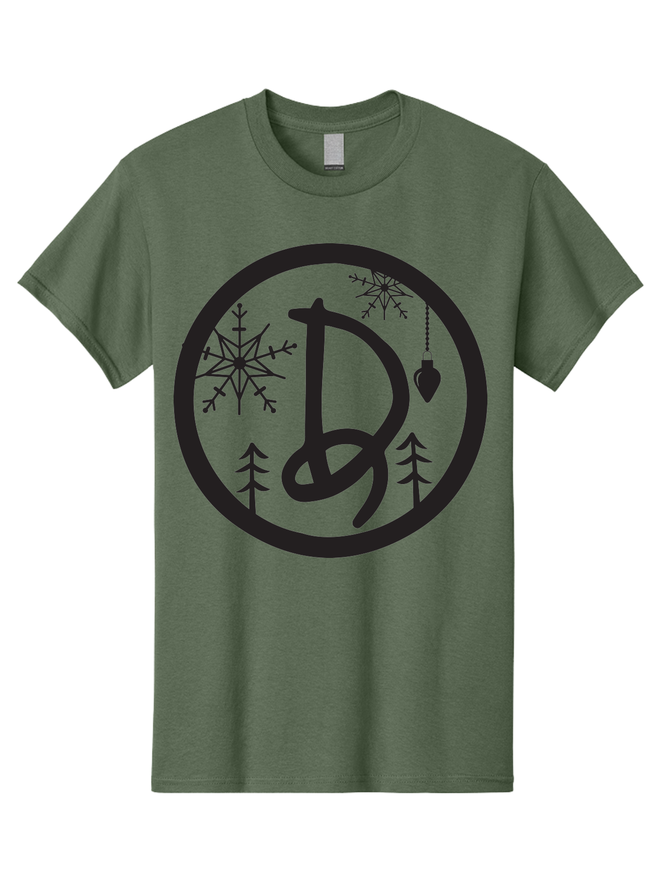 D Men'S Graphic Tee, 100% Cotton, Comfortable Casual Summer Wear, Machine Washable, Christmas Symbol, Letter D, Snowflakes, Pine Trees, Hanging Ornament, Festive Decorations, Winter Wonderland, Holiday Graphics, Christmas Theme Aac621