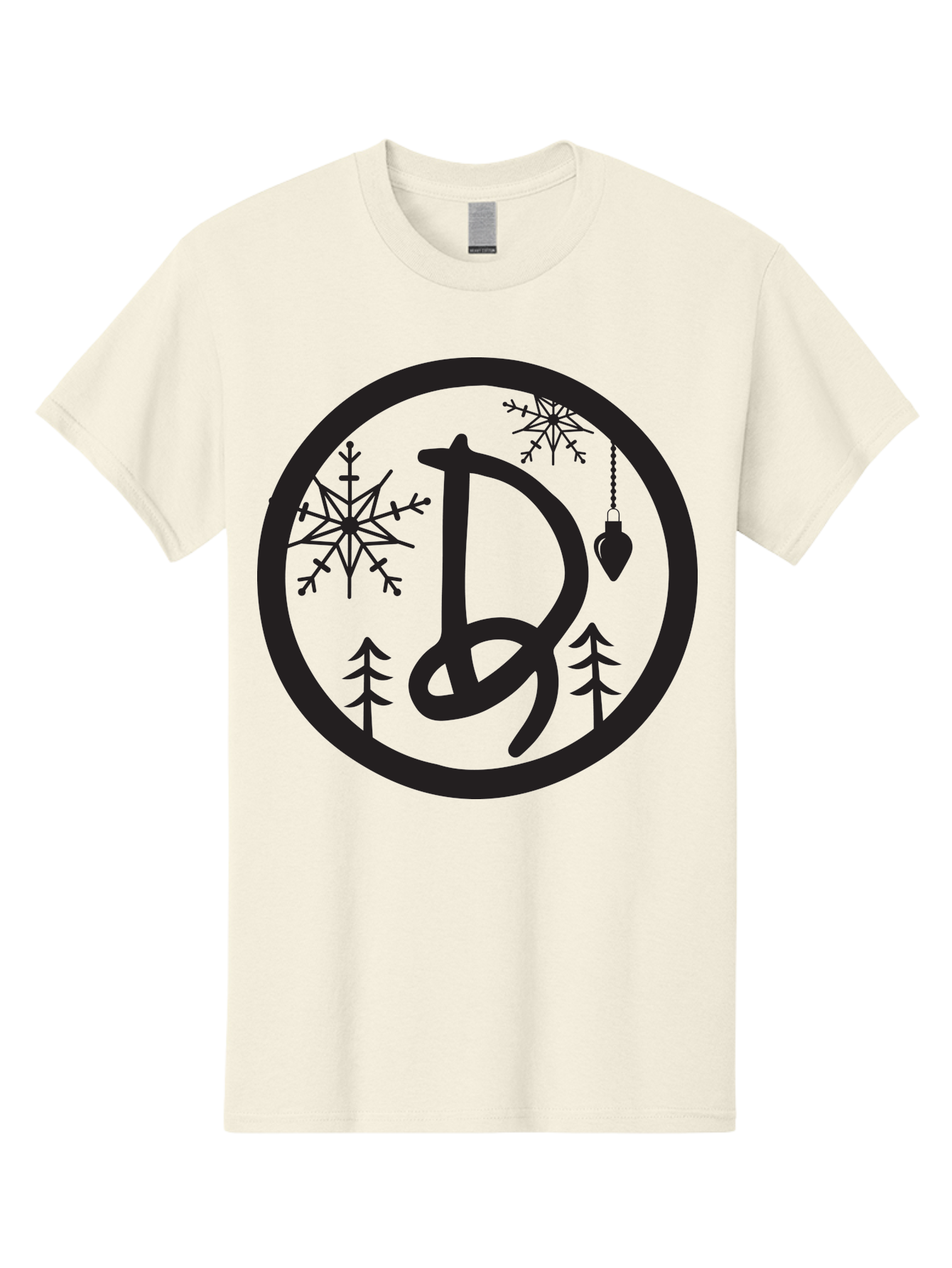 D Men'S Graphic Tee, 100% Cotton, Comfortable Casual Summer Wear, Machine Washable, Christmas Symbol, Letter D, Snowflakes, Pine Trees, Hanging Ornament, Festive Decorations, Winter Wonderland, Holiday Graphics, Christmas Theme Aac621