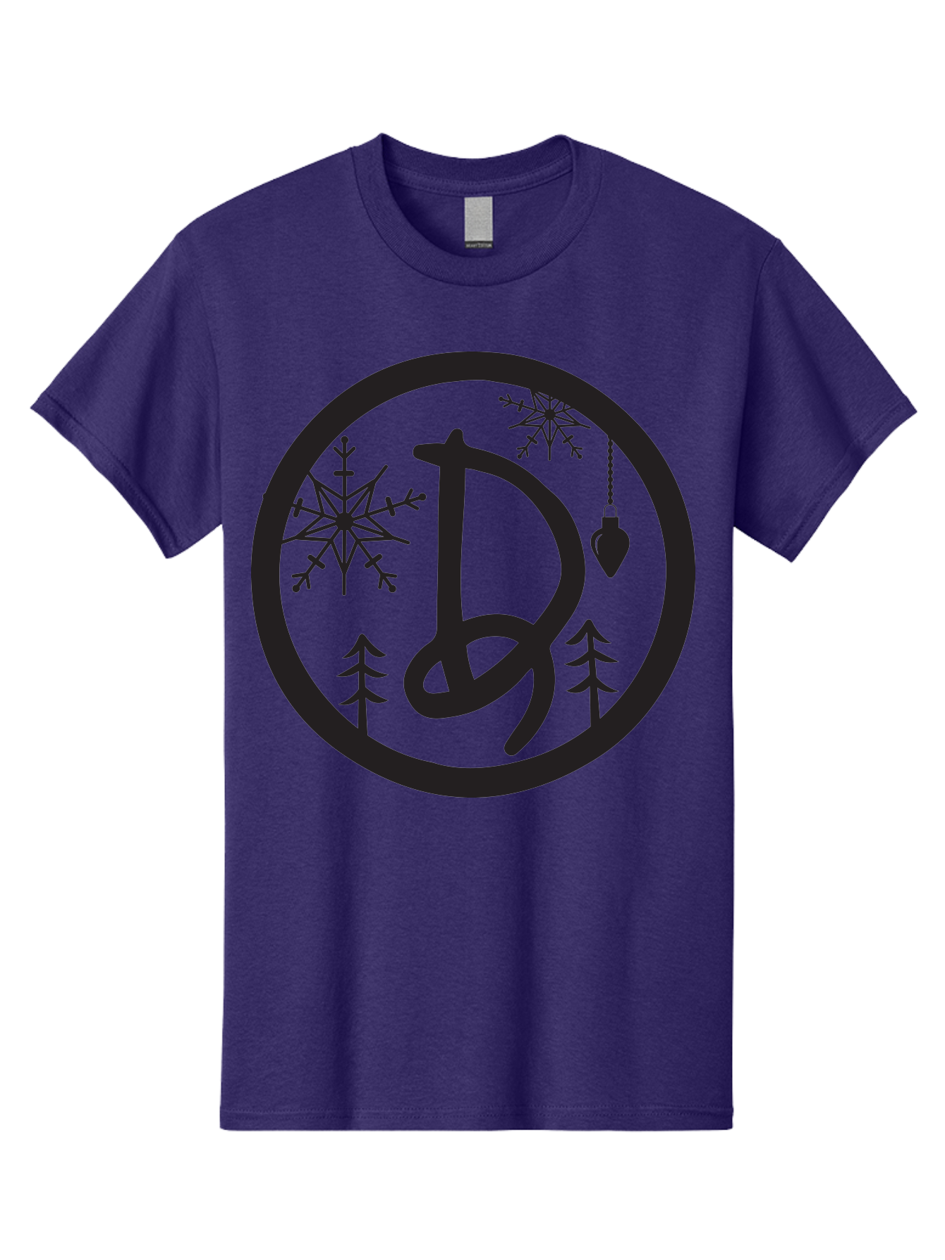 D Men'S Graphic Tee, 100% Cotton, Comfortable Casual Summer Wear, Machine Washable, Christmas Symbol, Letter D, Snowflakes, Pine Trees, Hanging Ornament, Festive Decorations, Winter Wonderland, Holiday Graphics, Christmas Theme Aac621