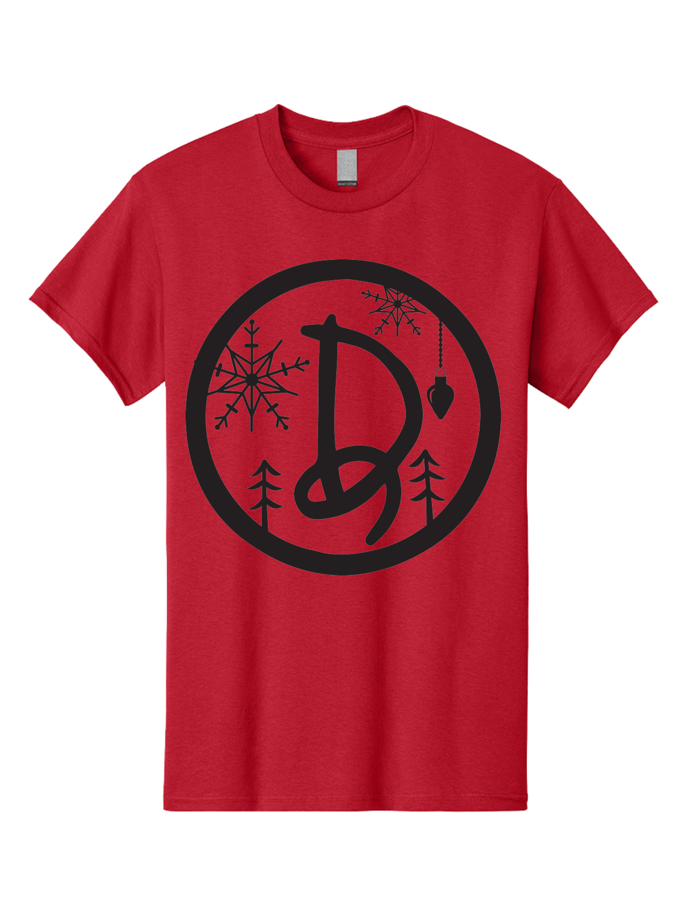 D Men'S Graphic Tee, 100% Cotton, Comfortable Casual Summer Wear, Machine Washable, Christmas Symbol, Letter D, Snowflakes, Pine Trees, Hanging Ornament, Festive Decorations, Winter Wonderland, Holiday Graphics, Christmas Theme Aac621