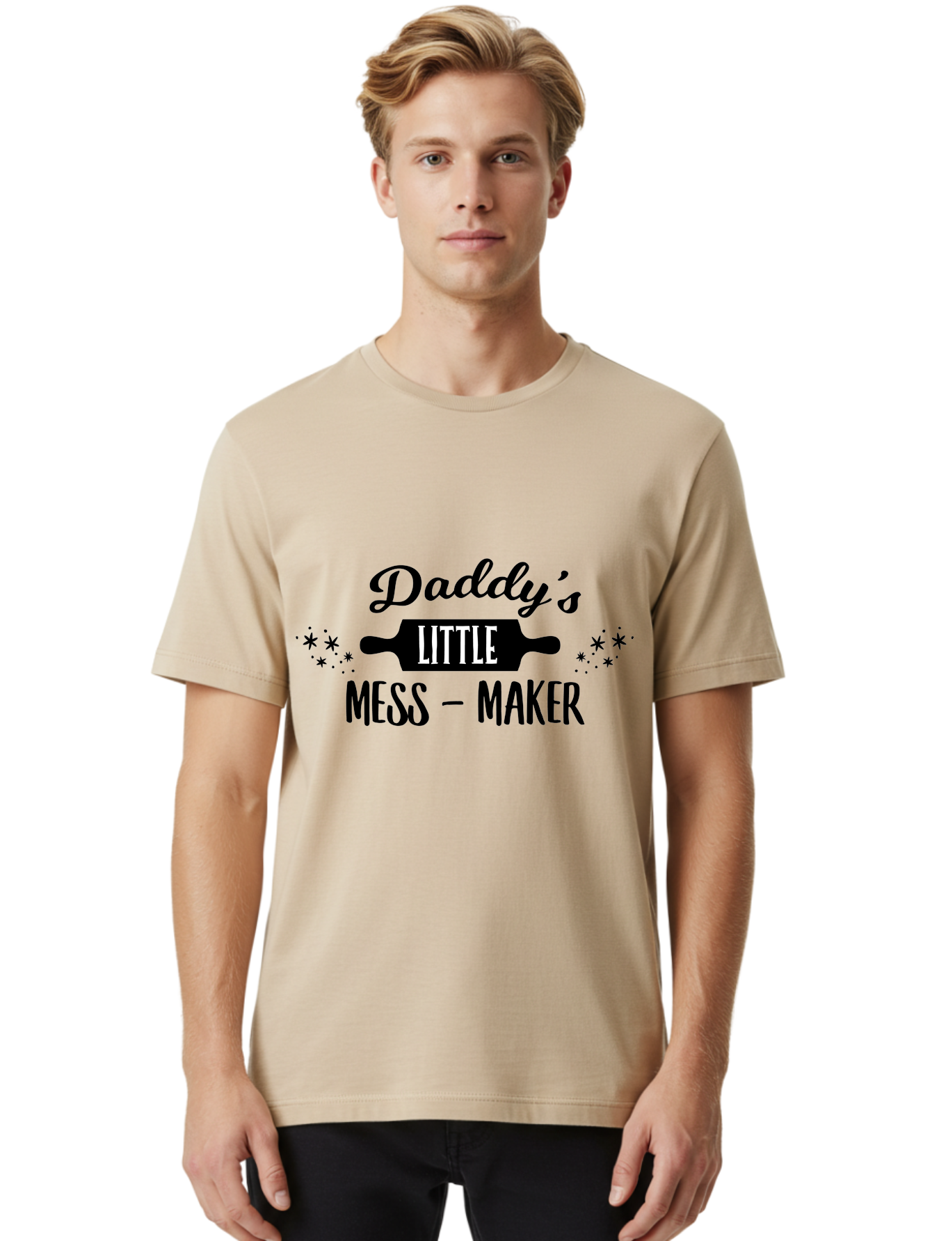 Daddy-S-Little-Mess-Maker Men'S Graphic Tee, 100% Cotton, Comfortable Casual Summer Wear, Machine Washable, Funny Kitchen Quote, Baking With Daddy, Cooking Together, Playful Family Moments, Messy Kitchen, Father Child Bonding, Culinary Fun Aac622