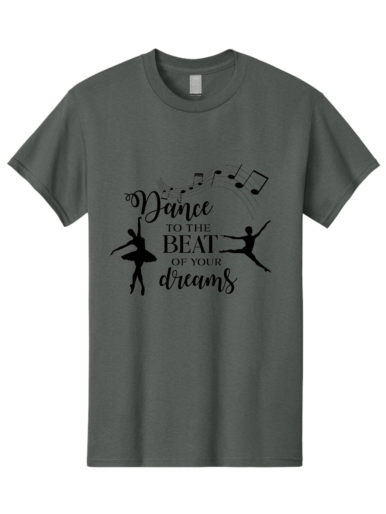 Dance-To-The-Beat-Of-Your-Dreams Men'S Graphic Tee, 100% Cotton, Comfortable Casual Summer Wear, Machine Washable, Dance Inspiration, Motivational Quote, Ballet Dancers, Rhythmic Movement, Dancing Silhouettes, Music Notes, Inspirational Words, Aac624