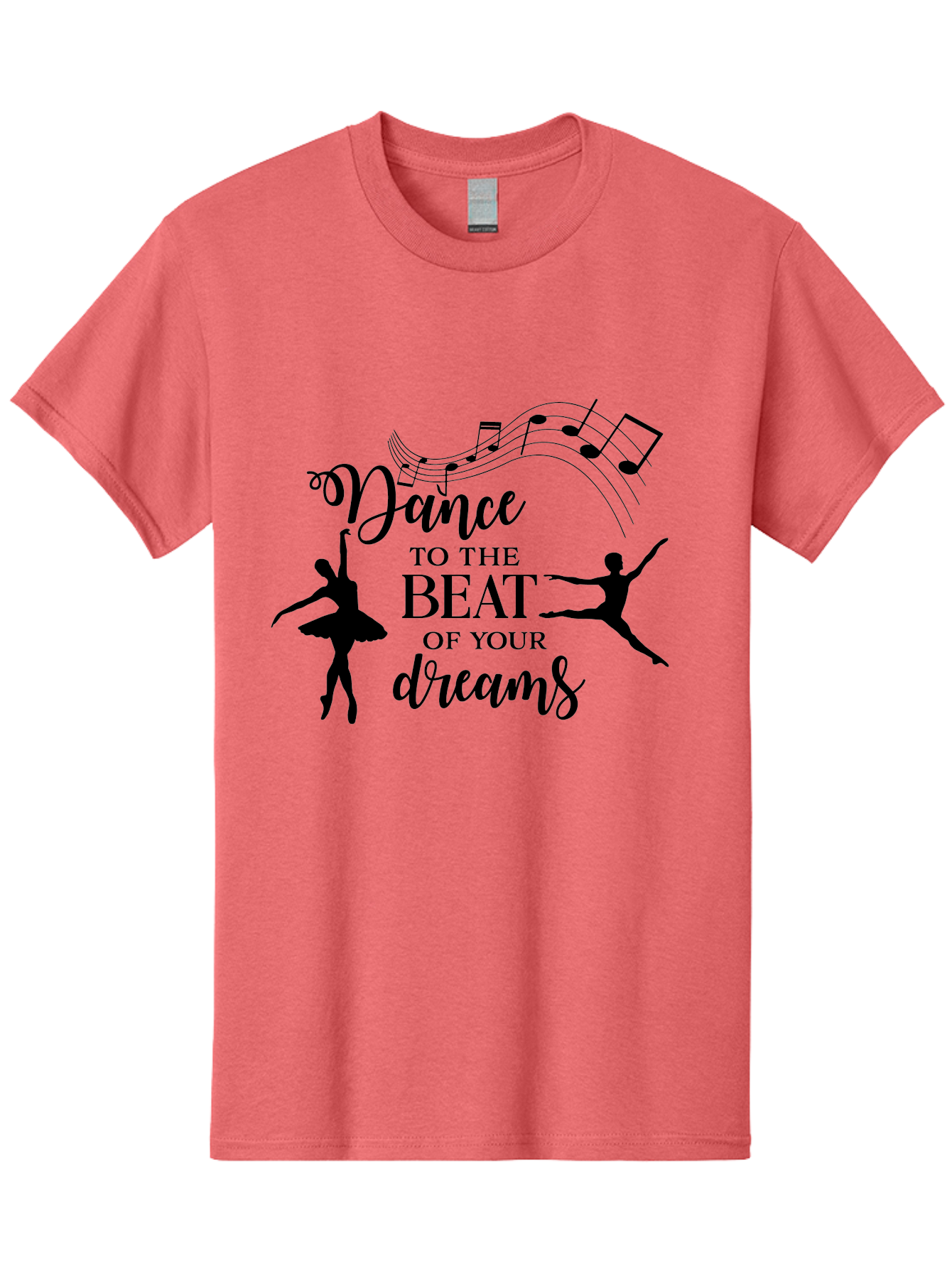 Dance-To-The-Beat-Of-Your-Dreams Men'S Graphic Tee, 100% Cotton, Comfortable Casual Summer Wear, Machine Washable, Dance Inspiration, Motivational Quote, Ballet Dancers, Rhythmic Movement, Dancing Silhouettes, Music Notes, Inspirational Words, Aac624
