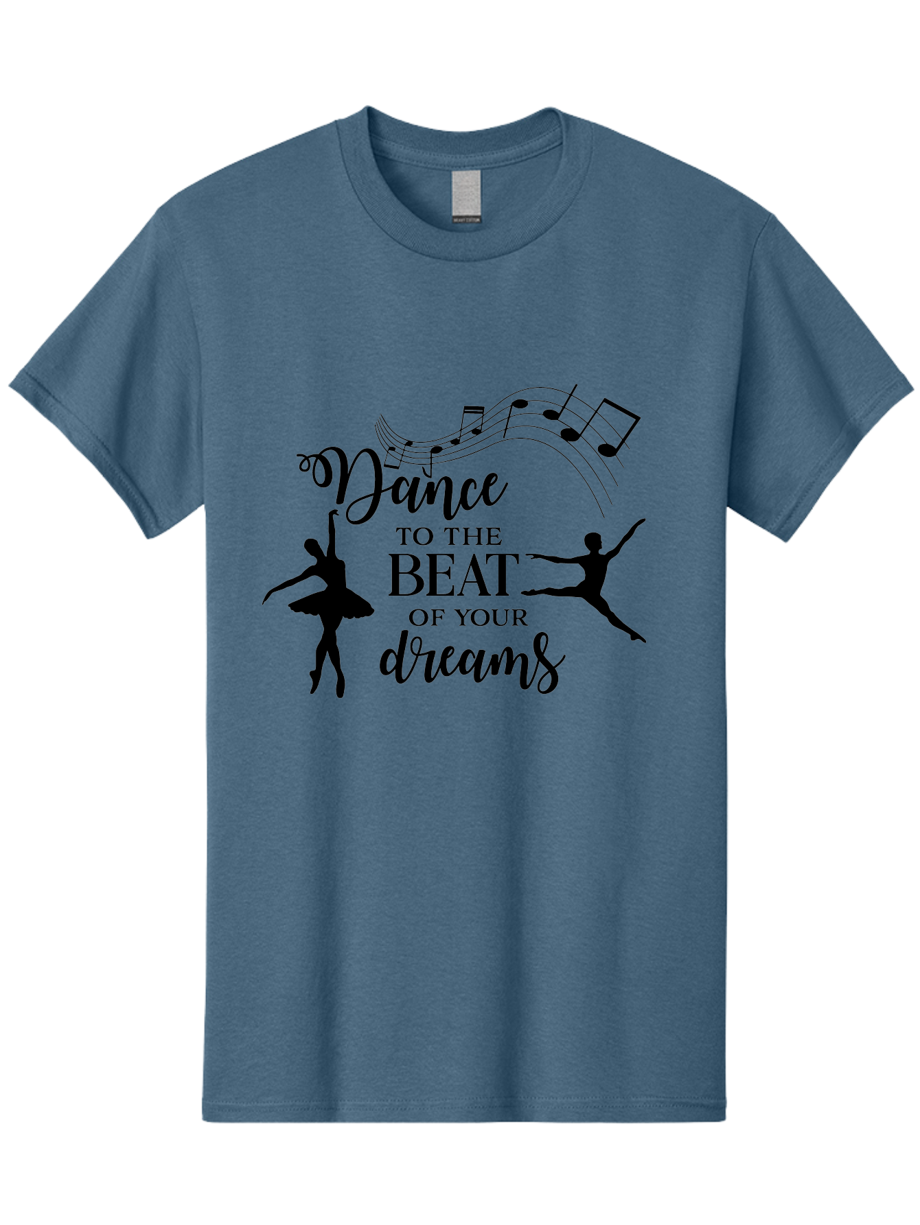 Dance-To-The-Beat-Of-Your-Dreams Men'S Graphic Tee, 100% Cotton, Comfortable Casual Summer Wear, Machine Washable, Dance Inspiration, Motivational Quote, Ballet Dancers, Rhythmic Movement, Dancing Silhouettes, Music Notes, Inspirational Words, Aac624