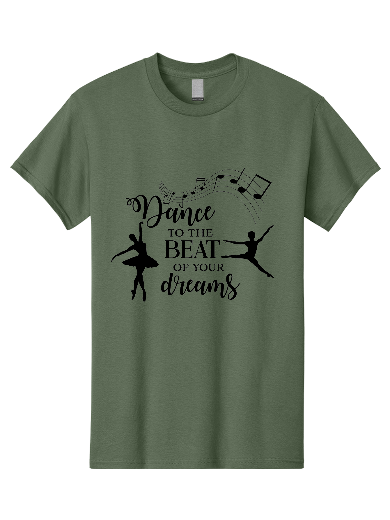 Dance-To-The-Beat-Of-Your-Dreams Men'S Graphic Tee, 100% Cotton, Comfortable Casual Summer Wear, Machine Washable, Dance Inspiration, Motivational Quote, Ballet Dancers, Rhythmic Movement, Dancing Silhouettes, Music Notes, Inspirational Words, Aac624