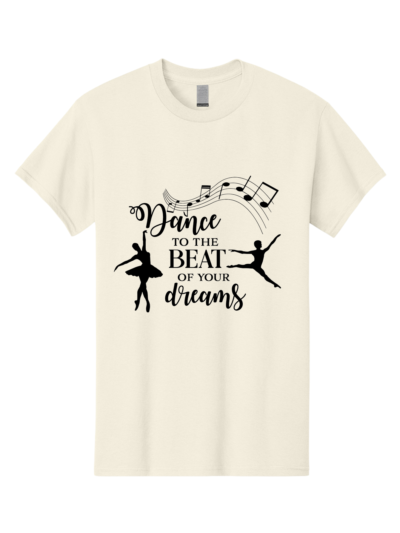 Dance-To-The-Beat-Of-Your-Dreams Men'S Graphic Tee, 100% Cotton, Comfortable Casual Summer Wear, Machine Washable, Dance Inspiration, Motivational Quote, Ballet Dancers, Rhythmic Movement, Dancing Silhouettes, Music Notes, Inspirational Words, Aac624