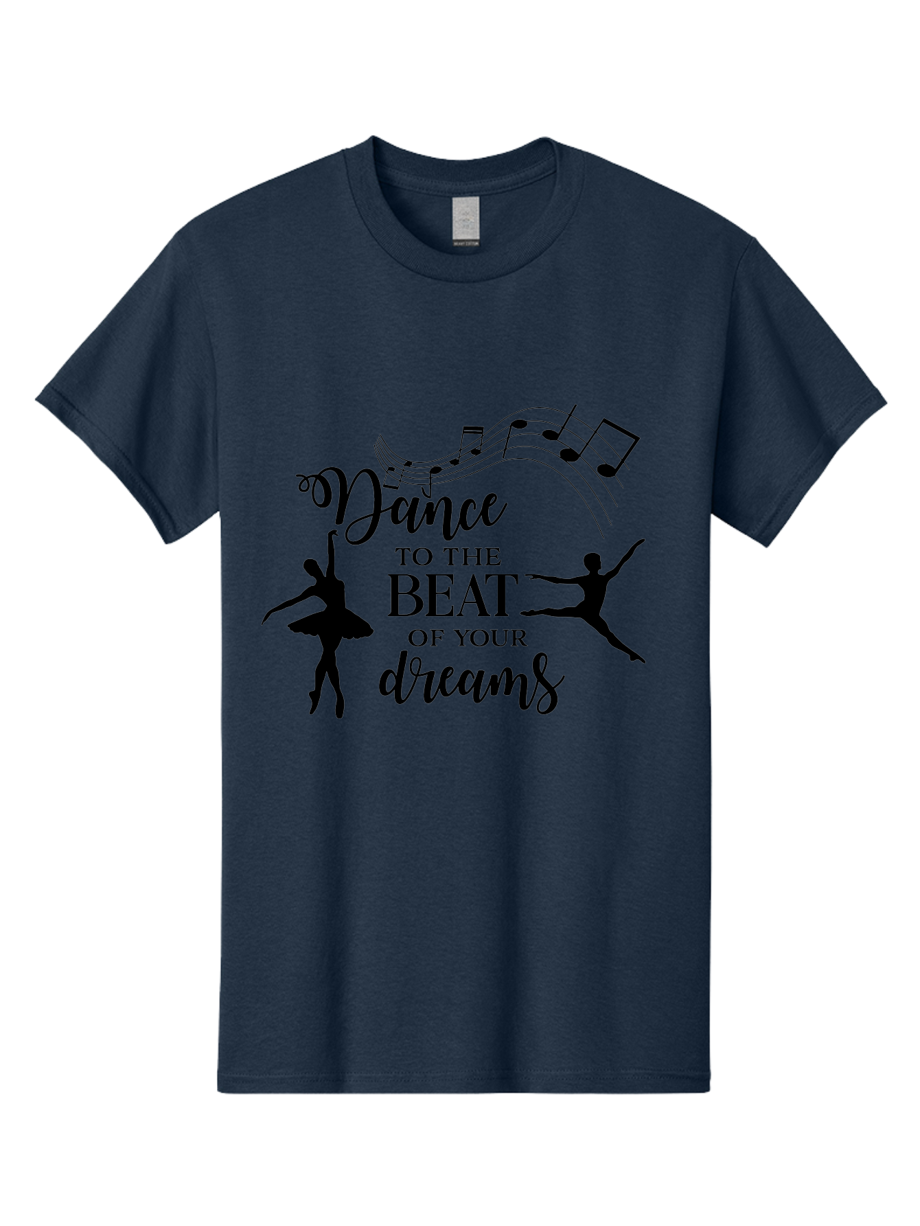 Dance-To-The-Beat-Of-Your-Dreams Men'S Graphic Tee, 100% Cotton, Comfortable Casual Summer Wear, Machine Washable, Dance Inspiration, Motivational Quote, Ballet Dancers, Rhythmic Movement, Dancing Silhouettes, Music Notes, Inspirational Words, Aac624