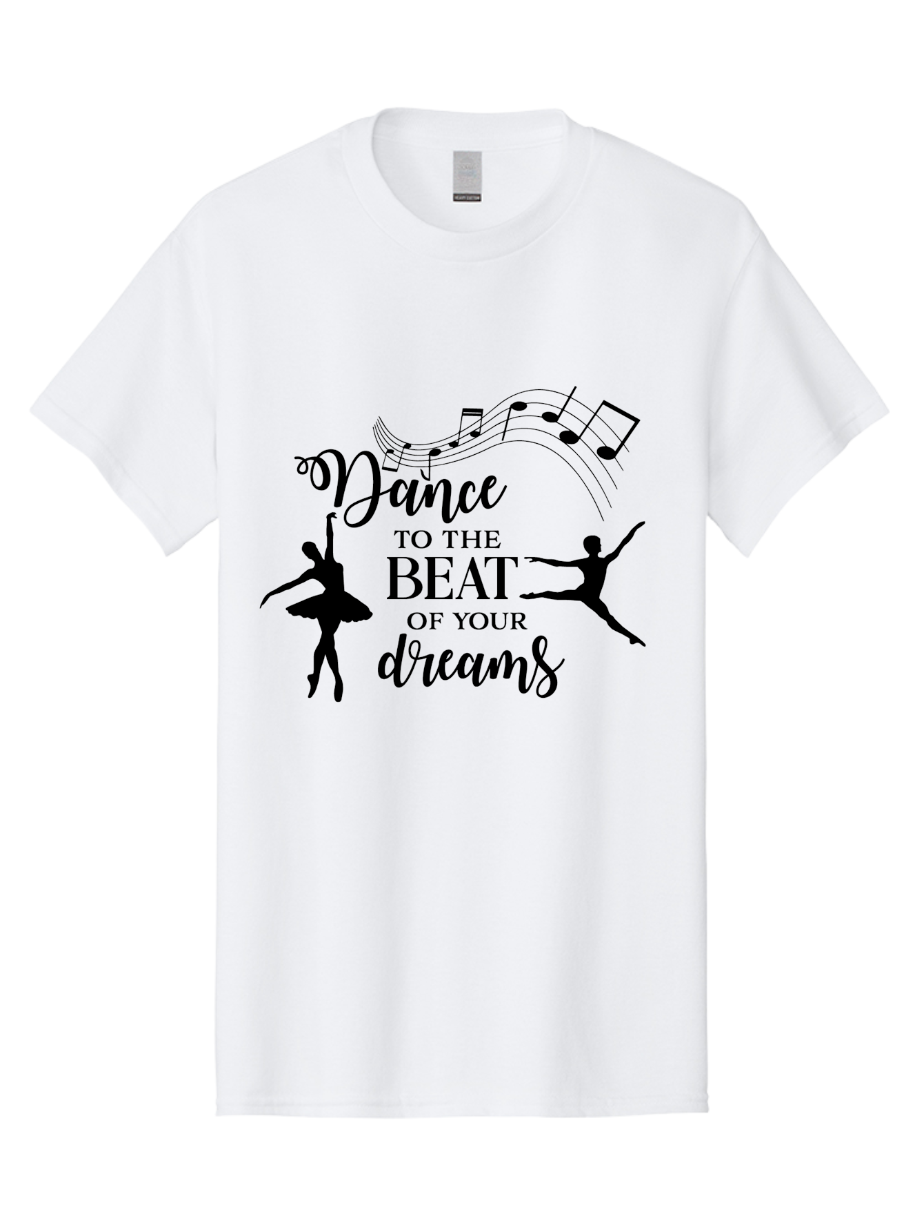 Dance-To-The-Beat-Of-Your-Dreams Men'S Graphic Tee, 100% Cotton, Comfortable Casual Summer Wear, Machine Washable, Dance Inspiration, Motivational Quote, Ballet Dancers, Rhythmic Movement, Dancing Silhouettes, Music Notes, Inspirational Words, Aac624