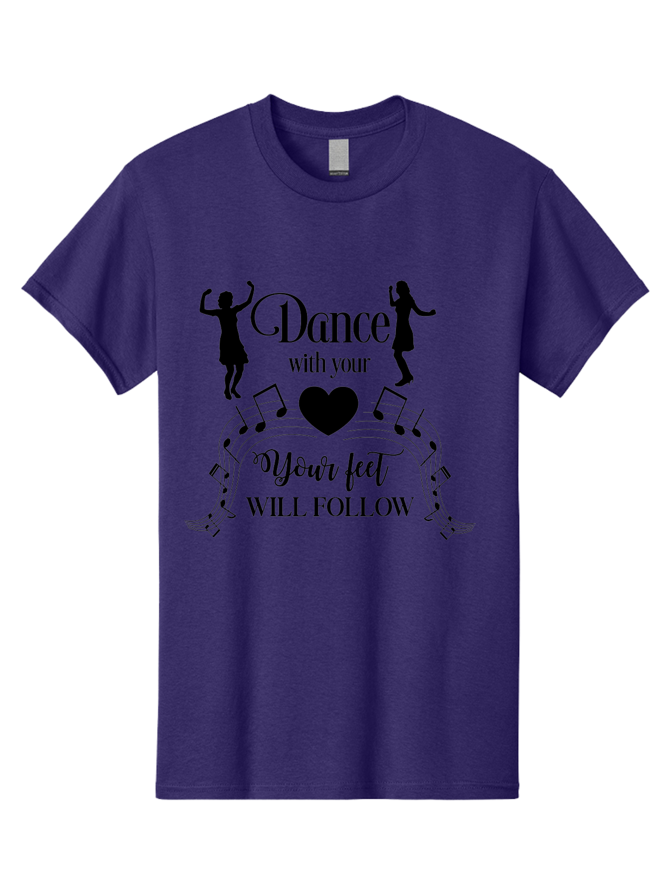 Dance-With-Your Men'S Graphic Tee, 100% Cotton, Comfortable Casual Summer Wear, Machine Washable, Dance Silhouettes, Dancing With Heart, Motivational Quote, Dance With Your Heart, Your Feet Will Follow, Musical Notes, Dancing Figures, Aac625