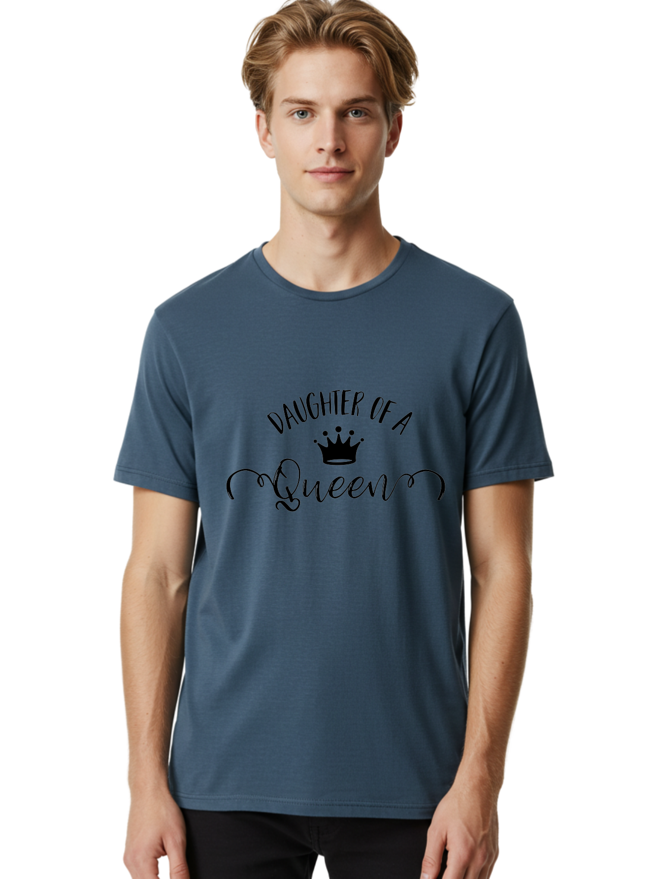 Daughter-Of-A-Queen Men'S Graphic Tee, 100% Cotton, Comfortable Casual Summer Wear, Machine Washable, Daughter Of A Queen, Crown Icon, Elegant Typography, Royal Theme, Cursive Font, Feminine Design, Monarch Inspiration, Regal Style Aac626