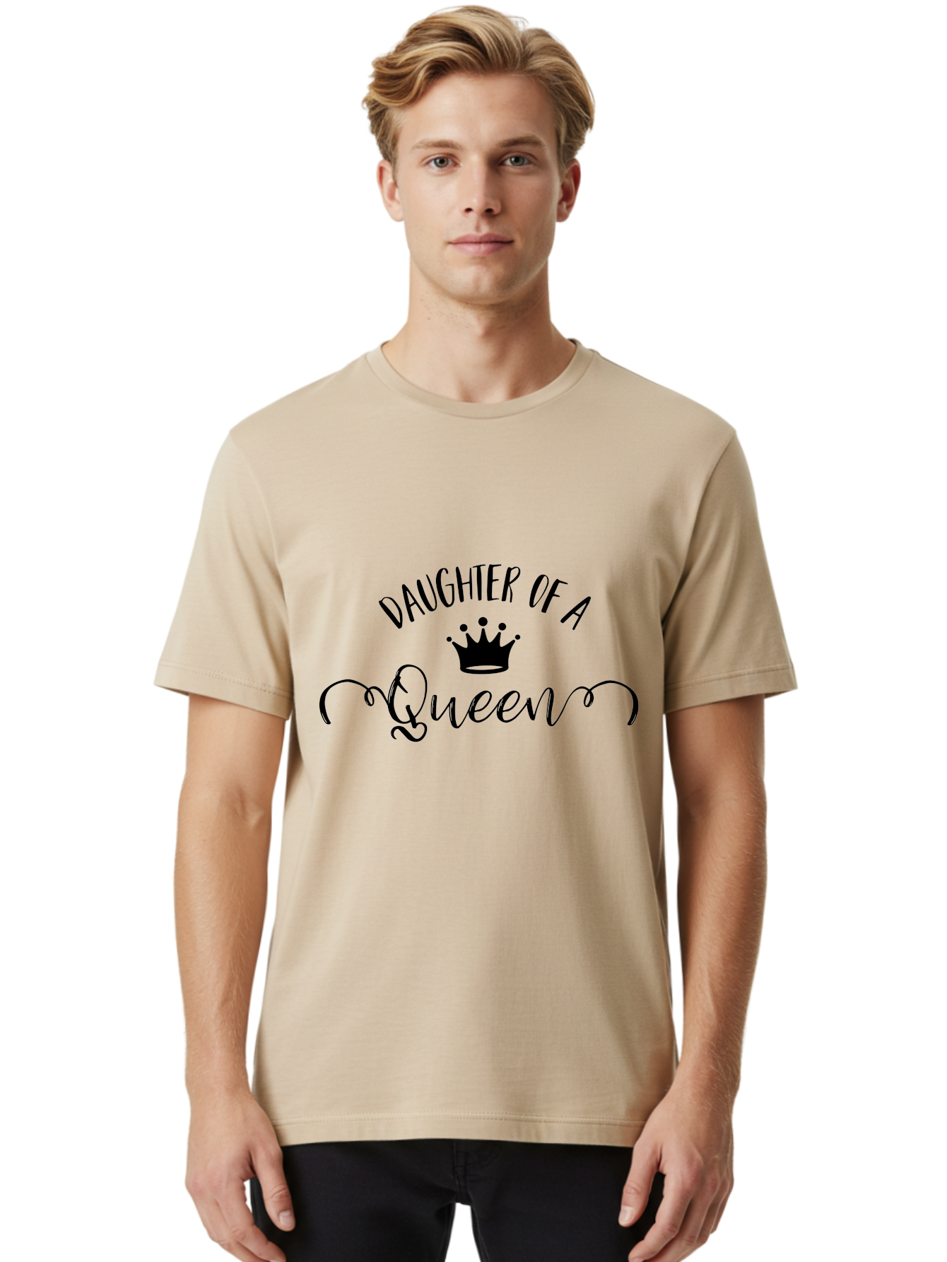 Daughter-Of-A-Queen Men'S Graphic Tee, 100% Cotton, Comfortable Casual Summer Wear, Machine Washable, Daughter Of A Queen, Crown Icon, Elegant Typography, Royal Theme, Cursive Font, Feminine Design, Monarch Inspiration, Regal Style Aac626