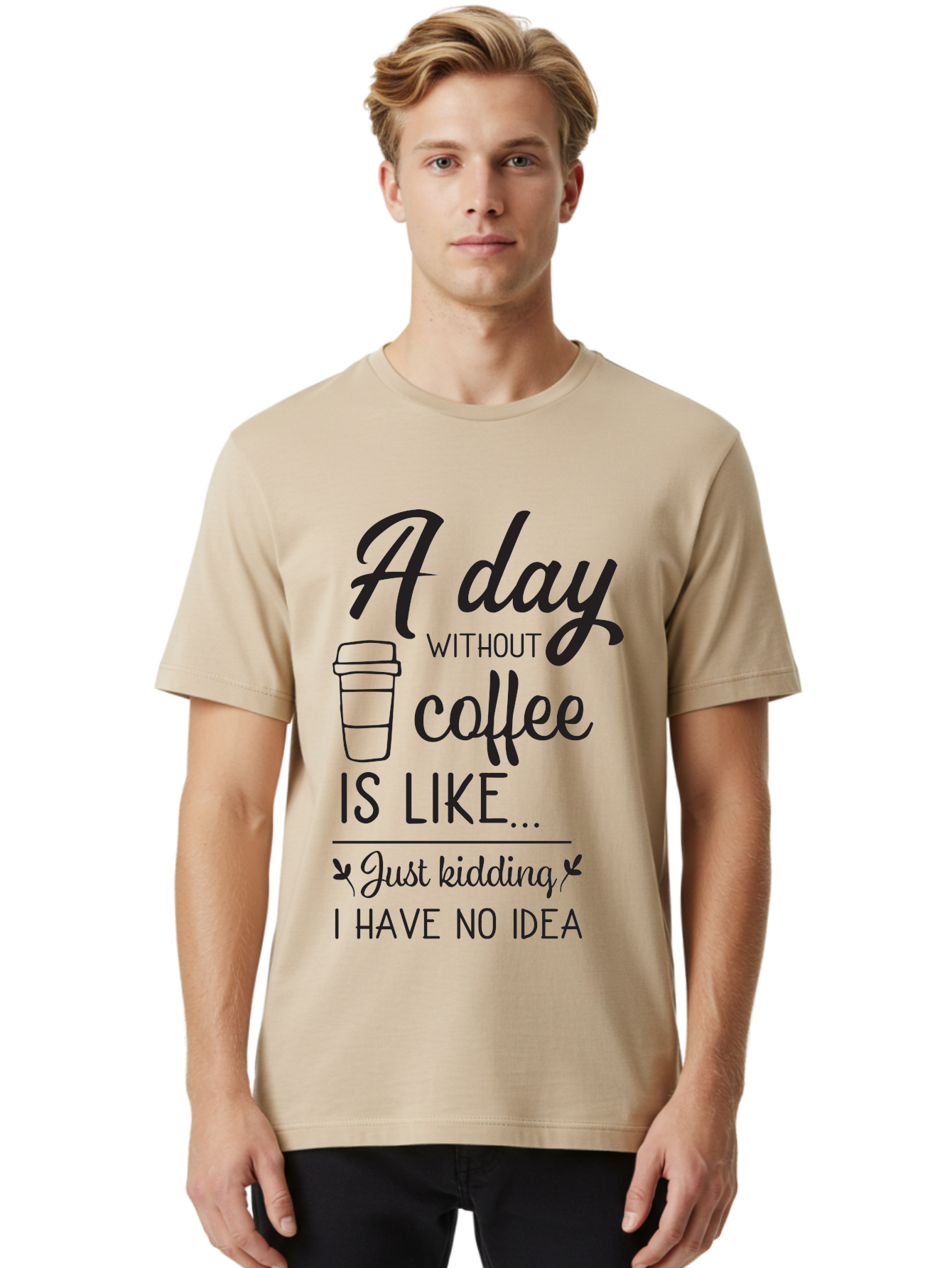 Day-Without-Coffee-Is-Like Men'S Graphic Tee, 100% Cotton, Comfortable Casual Summer Wear, Machine Washable, Humorous Quote, Coffee Lover, Funny Saying, Coffee Addiction, Coffee Quote, Coffee Humor, Caffeine Fix, Morning Coffee, Aac627