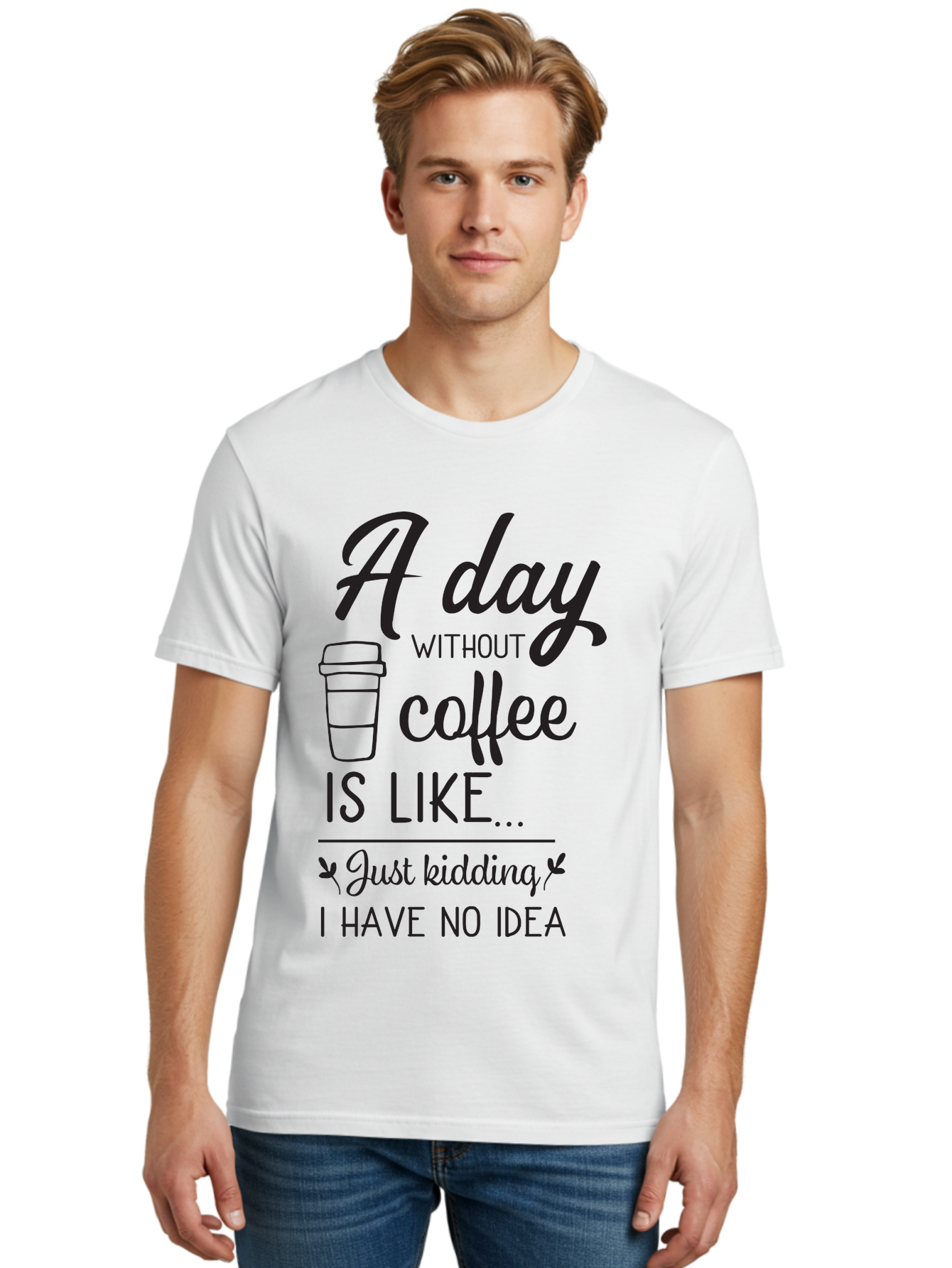 Day-Without-Coffee-Is-Like Men'S Graphic Tee, 100% Cotton, Comfortable Casual Summer Wear, Machine Washable, Humorous Quote, Coffee Lover, Funny Saying, Coffee Addiction, Coffee Quote, Coffee Humor, Caffeine Fix, Morning Coffee, Aac627