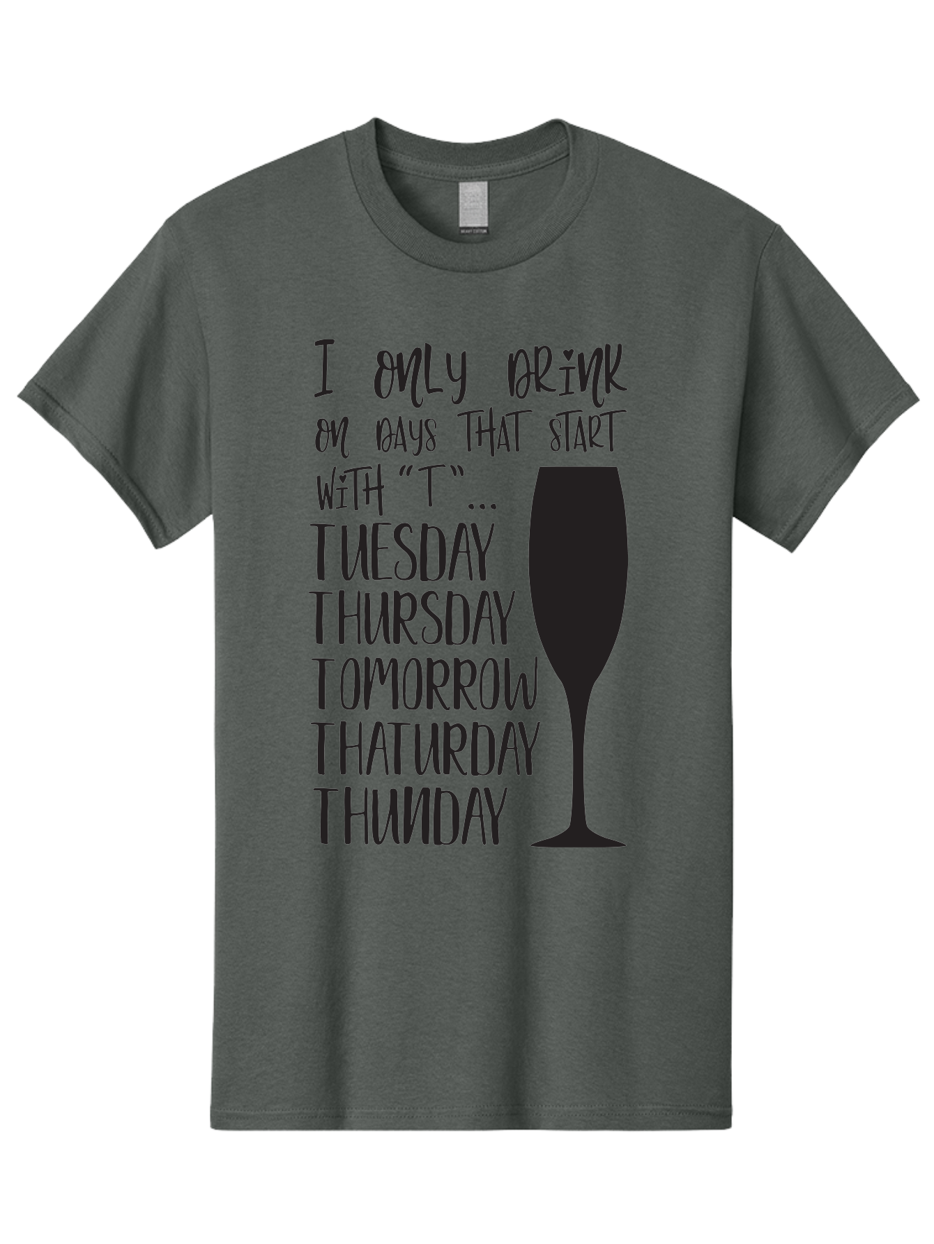 Days-That-Start-With-T Men'S Graphic Tee, 100% Cotton, Comfortable Casual Summer Wear, Machine Washable, Humorous Quote, Funny Saying, Wine Glass, Drinking Joke, Tuesday, Thursday, Tomorrow, That'Urday, Thunday, Playful Humor, Party Vibes, Aac628