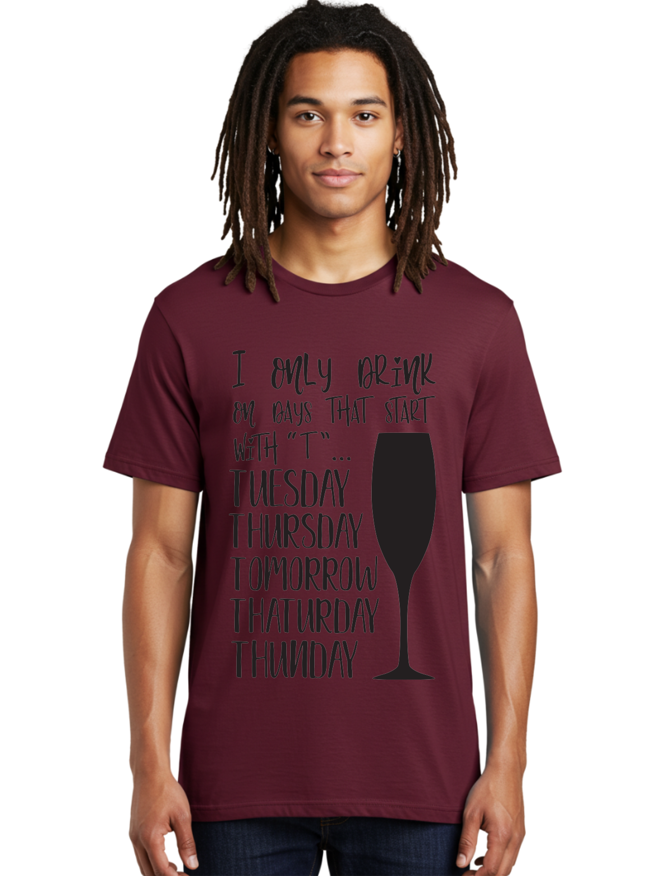 Days-That-Start-With-T Men'S Graphic Tee, 100% Cotton, Comfortable Casual Summer Wear, Machine Washable, Humorous Quote, Funny Saying, Wine Glass, Drinking Joke, Tuesday, Thursday, Tomorrow, That'Urday, Thunday, Playful Humor, Party Vibes, Aac628