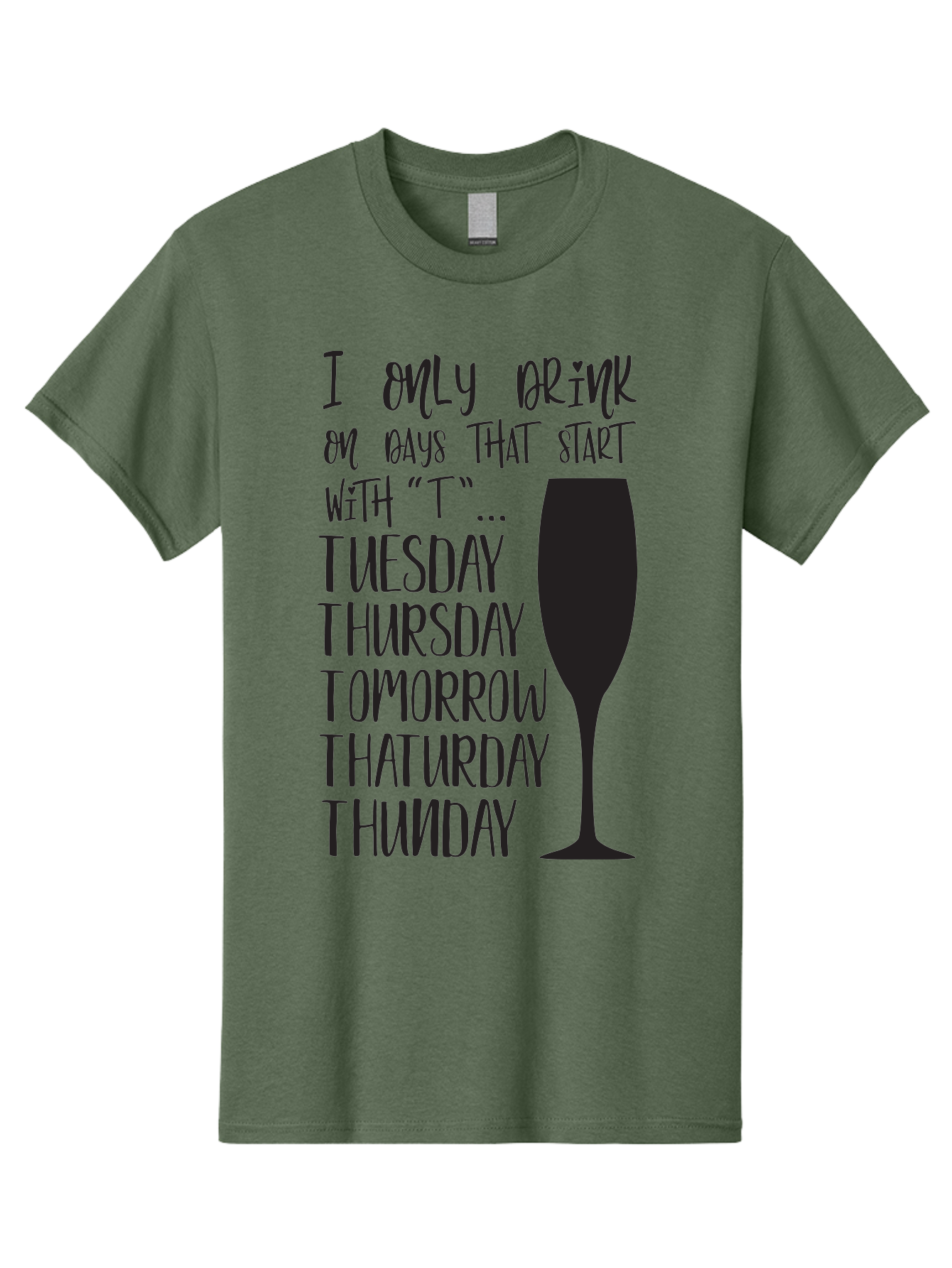 Days-That-Start-With-T Men'S Graphic Tee, 100% Cotton, Comfortable Casual Summer Wear, Machine Washable, Humorous Quote, Funny Saying, Wine Glass, Drinking Joke, Tuesday, Thursday, Tomorrow, That'Urday, Thunday, Playful Humor, Party Vibes, Aac628