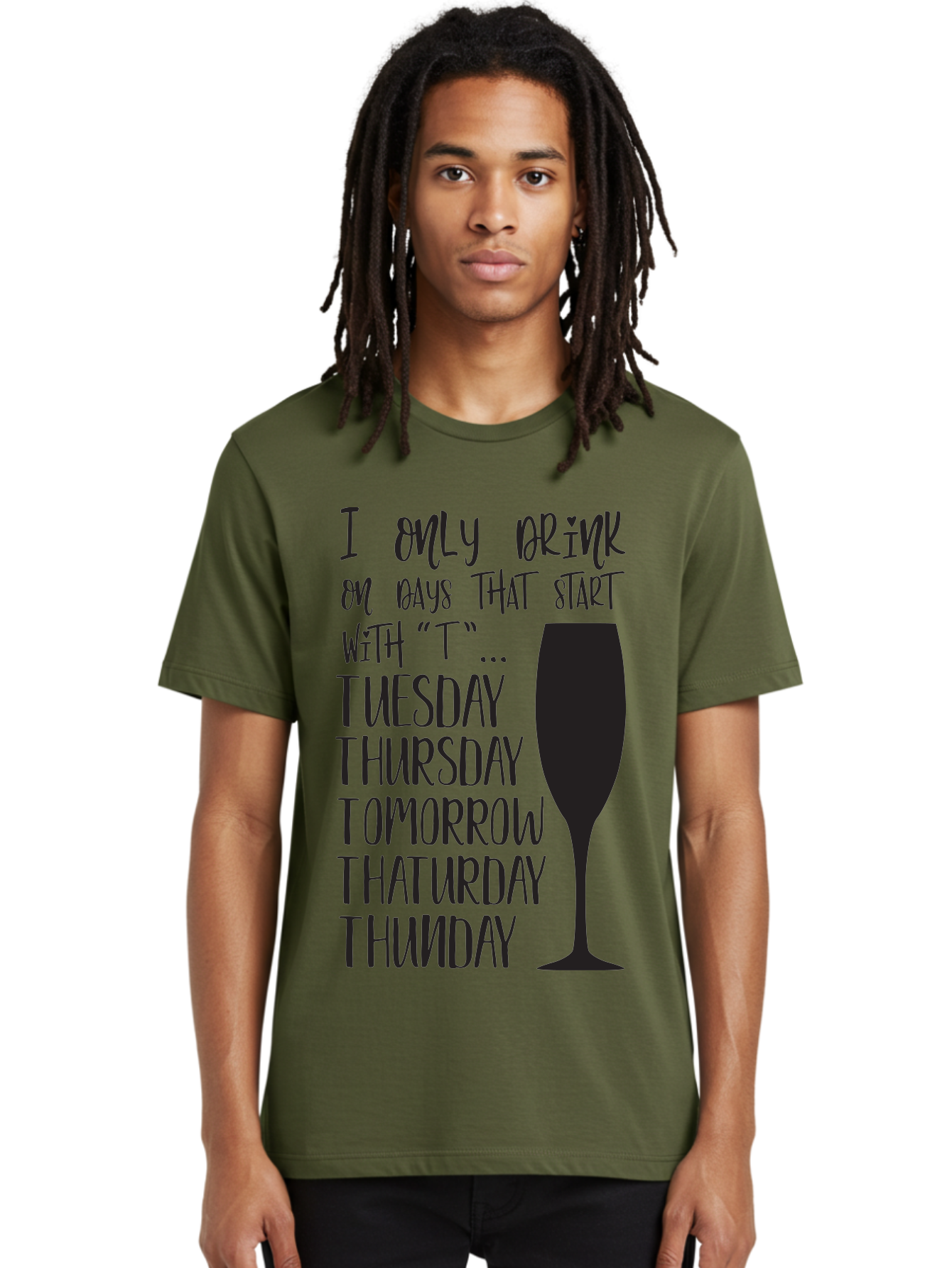 Days-That-Start-With-T Men'S Graphic Tee, 100% Cotton, Comfortable Casual Summer Wear, Machine Washable, Humorous Quote, Funny Saying, Wine Glass, Drinking Joke, Tuesday, Thursday, Tomorrow, That'Urday, Thunday, Playful Humor, Party Vibes, Aac628