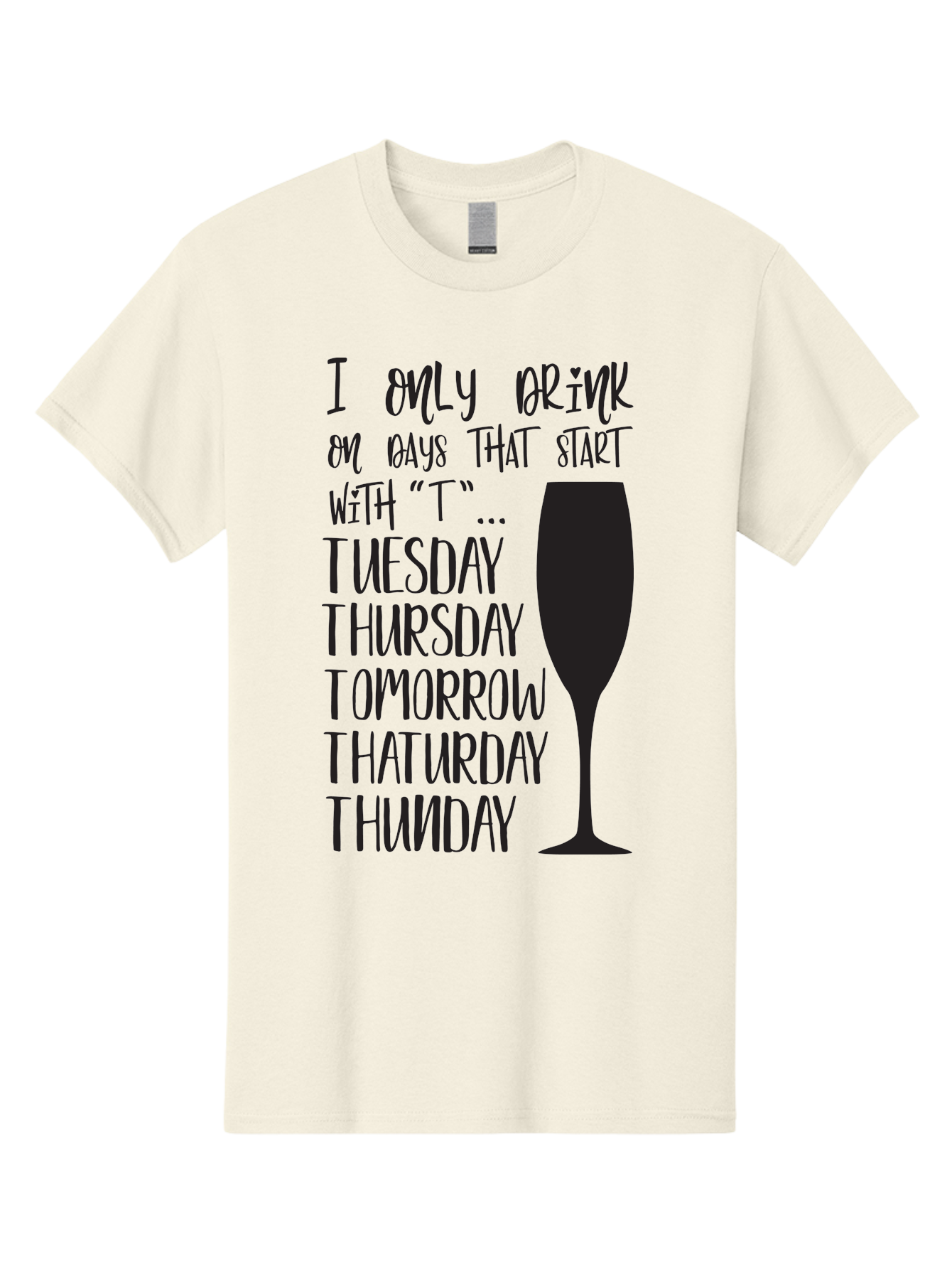 Days-That-Start-With-T Men'S Graphic Tee, 100% Cotton, Comfortable Casual Summer Wear, Machine Washable, Humorous Quote, Funny Saying, Wine Glass, Drinking Joke, Tuesday, Thursday, Tomorrow, That'Urday, Thunday, Playful Humor, Party Vibes, Aac628