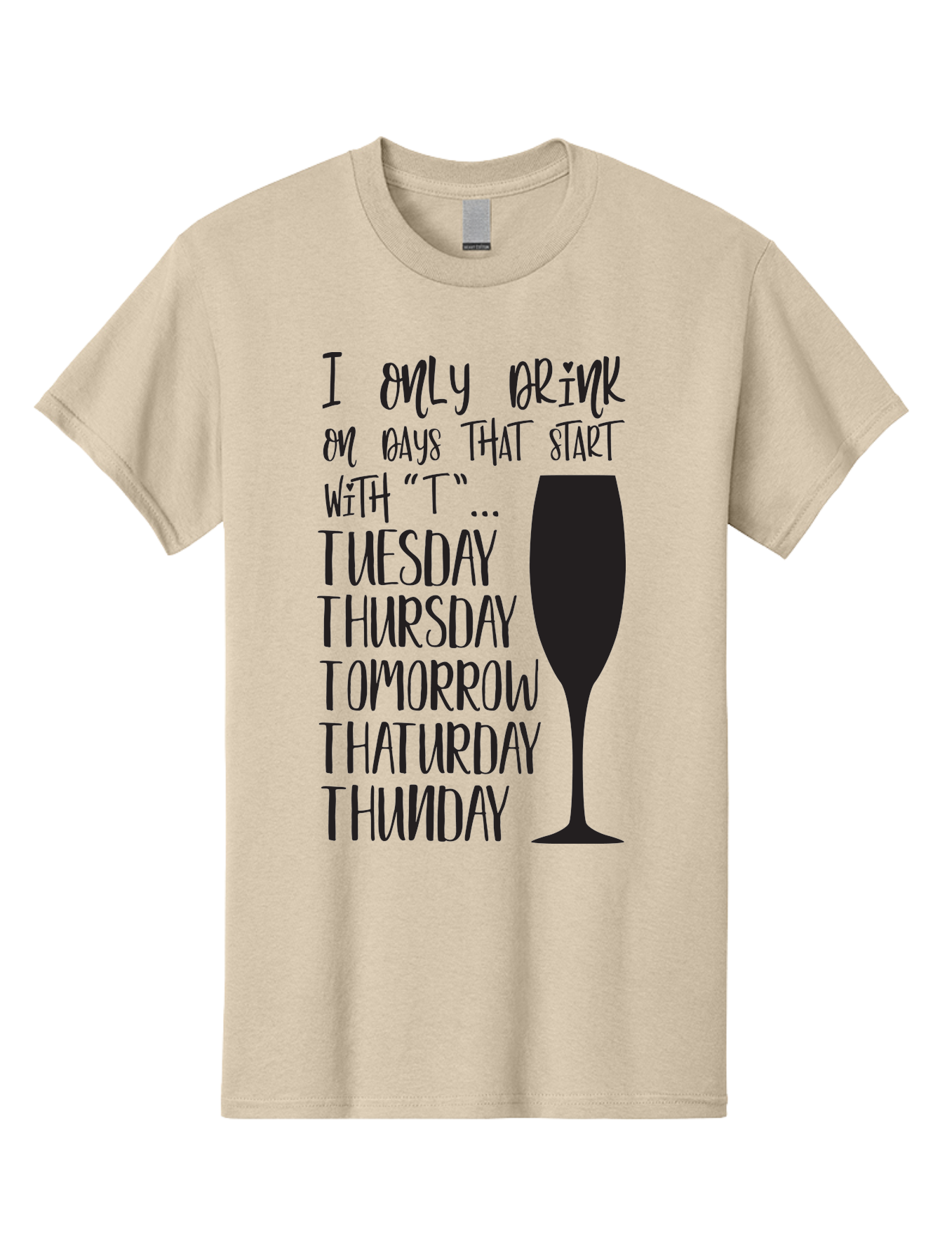 Days-That-Start-With-T Men'S Graphic Tee, 100% Cotton, Comfortable Casual Summer Wear, Machine Washable, Humorous Quote, Funny Saying, Wine Glass, Drinking Joke, Tuesday, Thursday, Tomorrow, That'Urday, Thunday, Playful Humor, Party Vibes, Aac628