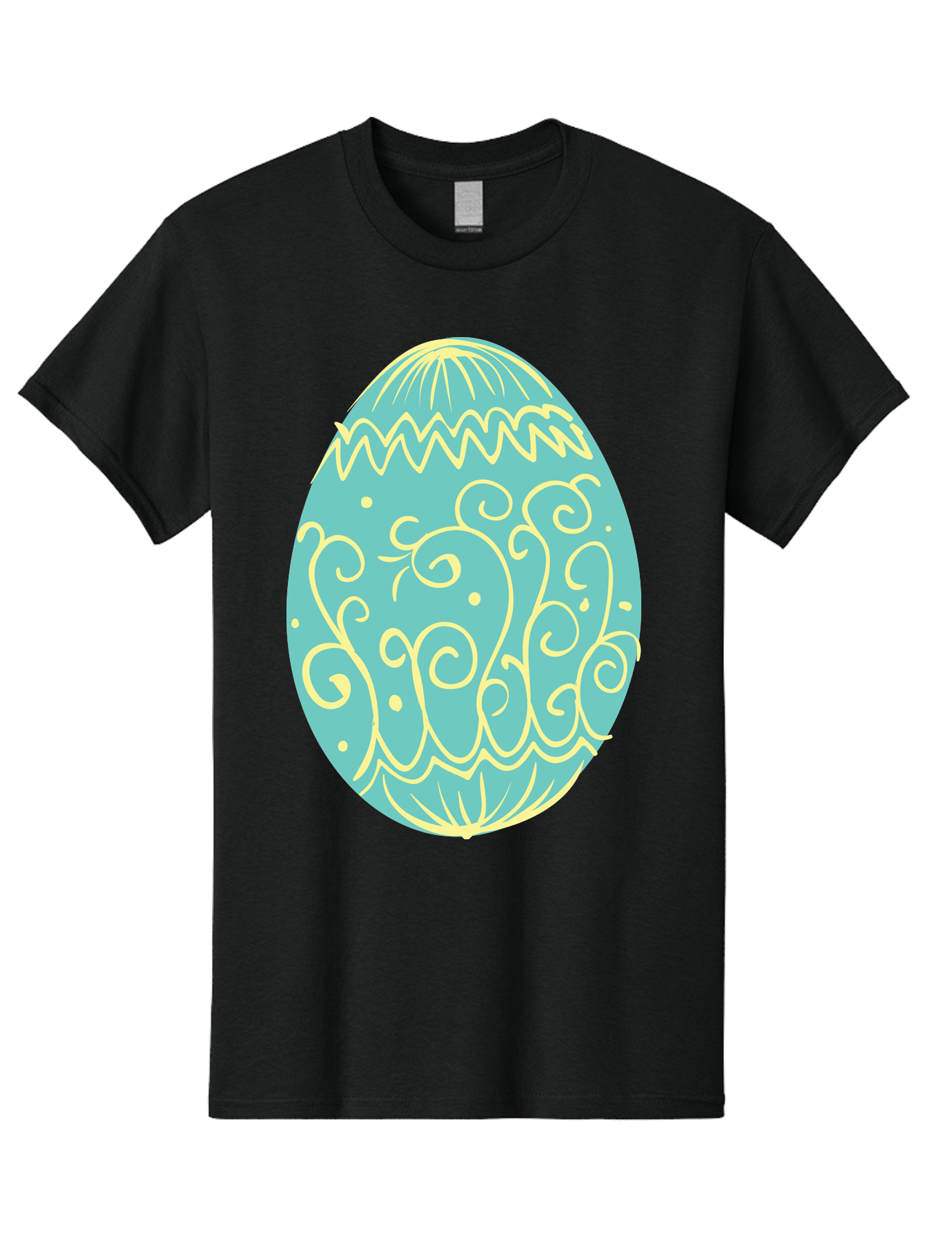 Decorated-Easter-Egg-1 Men'S Graphic Tee, 100% Cotton, Comfortable Casual Summer Wear, Machine Washable, Decorative Easter Egg, Yellow Swirls, Blue Egg, Festive Design, Spring Theme, Easter Symbol, Intricate Patterns, Abstract Art, Aac632