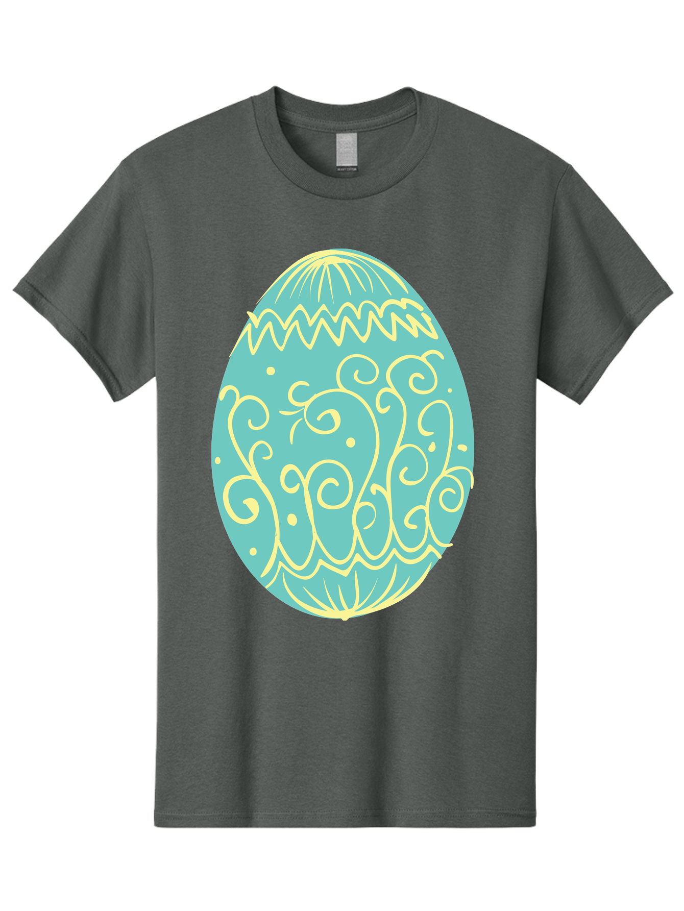 Decorated-Easter-Egg-1 Men'S Graphic Tee, 100% Cotton, Comfortable Casual Summer Wear, Machine Washable, Decorative Easter Egg, Yellow Swirls, Blue Egg, Festive Design, Spring Theme, Easter Symbol, Intricate Patterns, Abstract Art, Aac632