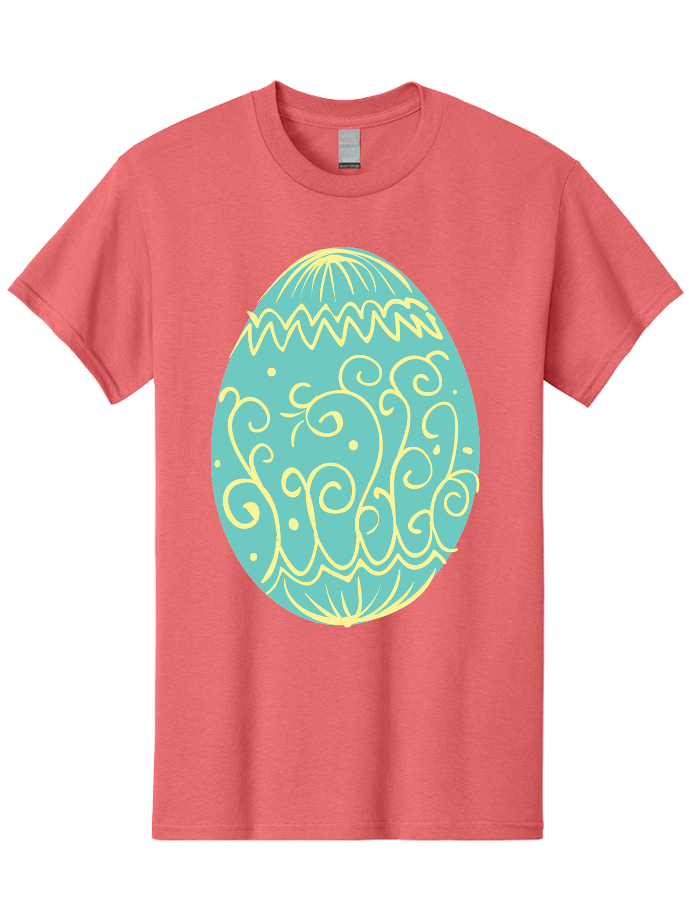 Decorated-Easter-Egg-1 Men'S Graphic Tee, 100% Cotton, Comfortable Casual Summer Wear, Machine Washable, Decorative Easter Egg, Yellow Swirls, Blue Egg, Festive Design, Spring Theme, Easter Symbol, Intricate Patterns, Abstract Art, Aac632