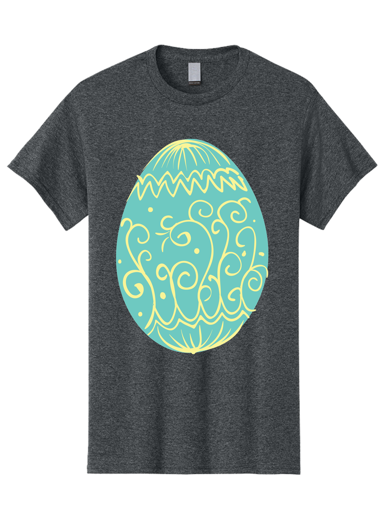 Decorated-Easter-Egg-1 Men'S Graphic Tee, 100% Cotton, Comfortable Casual Summer Wear, Machine Washable, Decorative Easter Egg, Yellow Swirls, Blue Egg, Festive Design, Spring Theme, Easter Symbol, Intricate Patterns, Abstract Art, Aac632