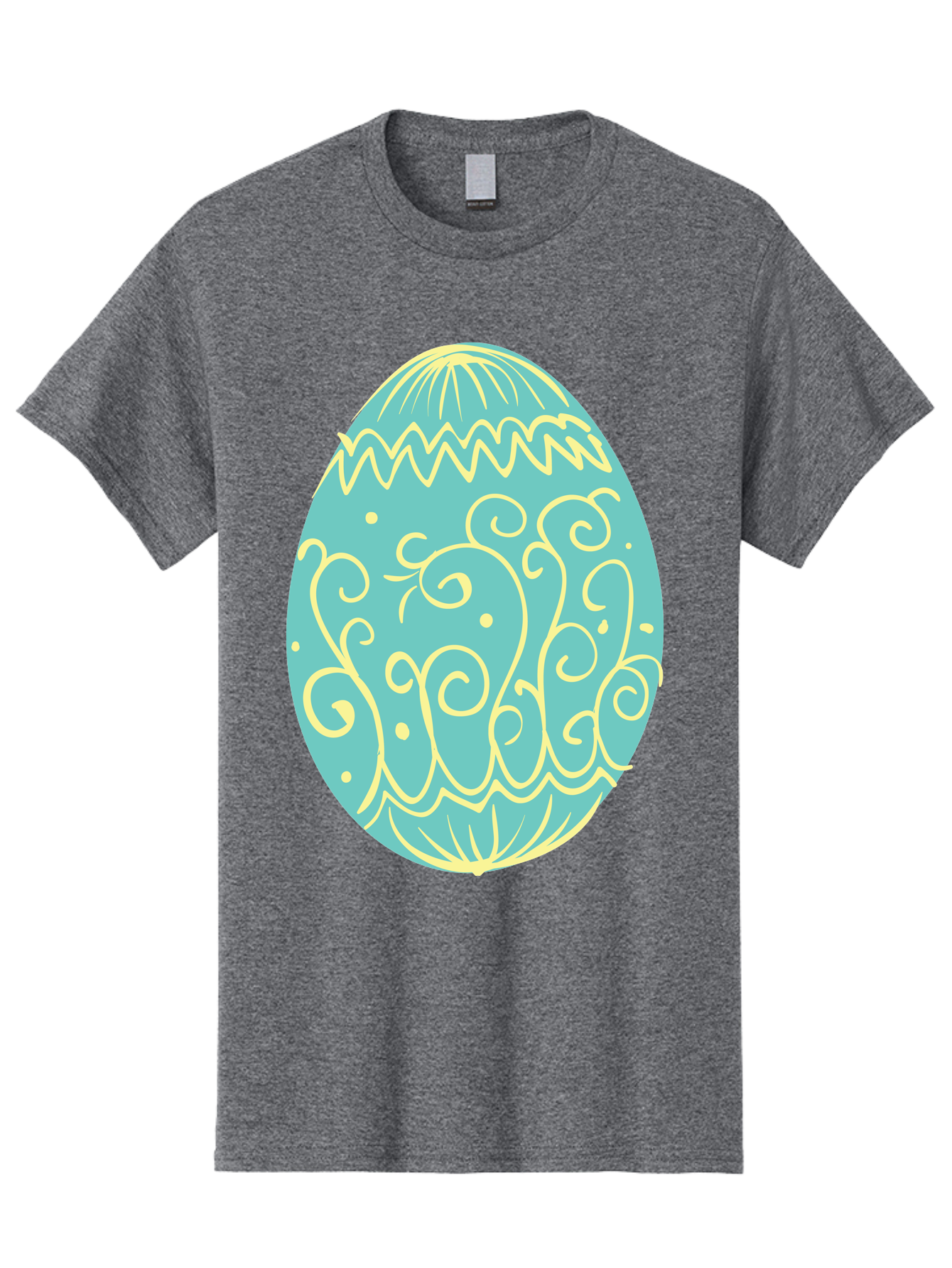 Decorated-Easter-Egg-1 Men'S Graphic Tee, 100% Cotton, Comfortable Casual Summer Wear, Machine Washable, Decorative Easter Egg, Yellow Swirls, Blue Egg, Festive Design, Spring Theme, Easter Symbol, Intricate Patterns, Abstract Art, Aac632