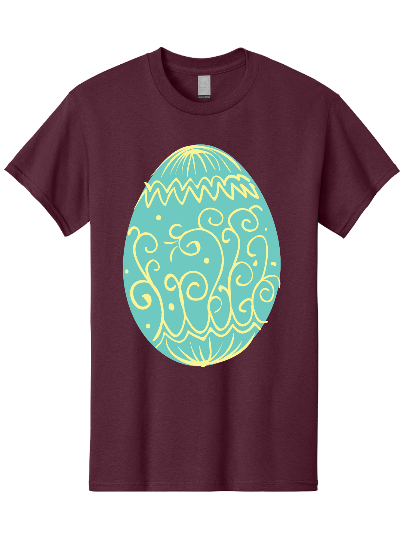 Decorated-Easter-Egg-1 Men'S Graphic Tee, 100% Cotton, Comfortable Casual Summer Wear, Machine Washable, Decorative Easter Egg, Yellow Swirls, Blue Egg, Festive Design, Spring Theme, Easter Symbol, Intricate Patterns, Abstract Art, Aac632
