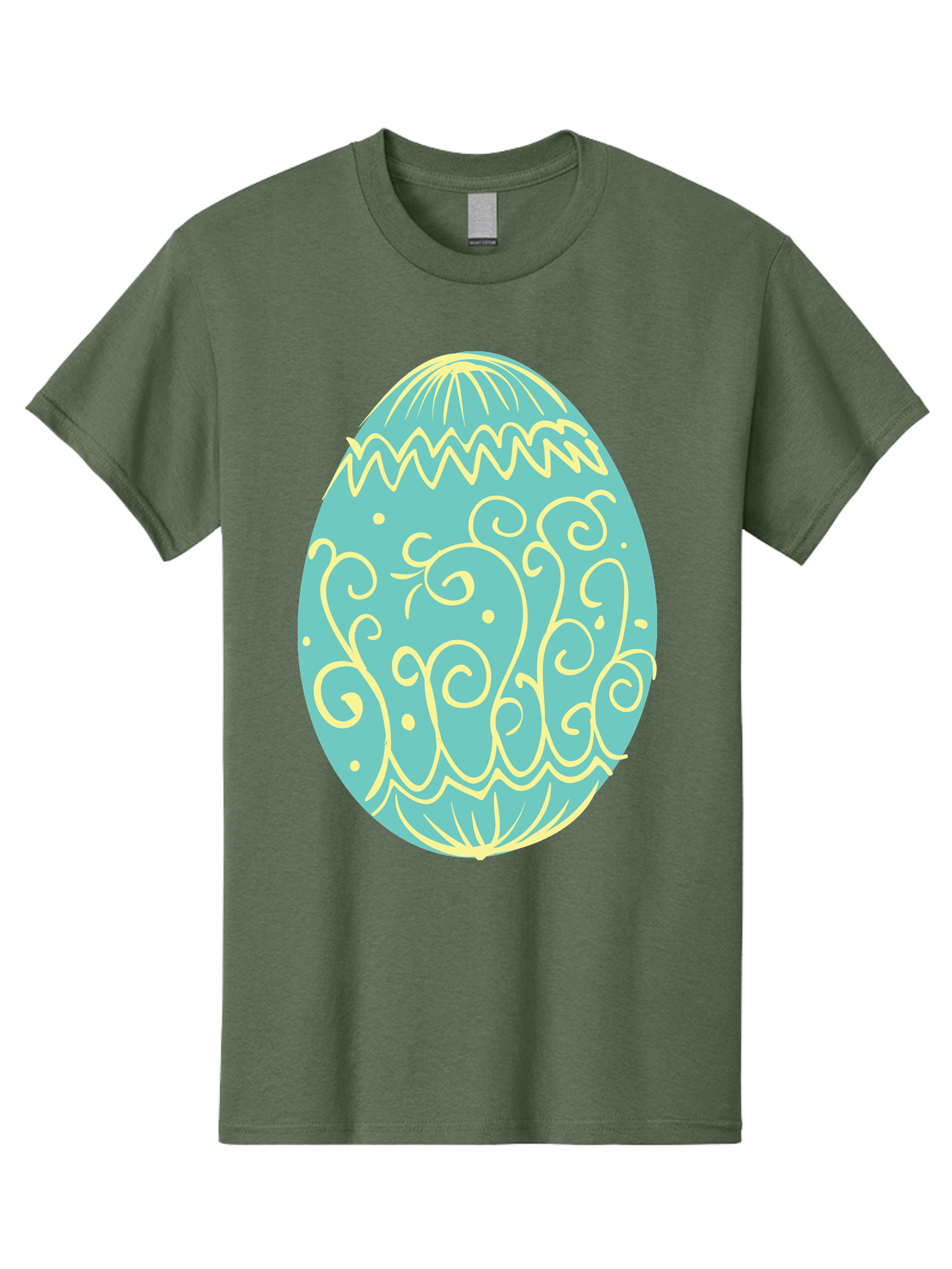 Decorated-Easter-Egg-1 Men'S Graphic Tee, 100% Cotton, Comfortable Casual Summer Wear, Machine Washable, Decorative Easter Egg, Yellow Swirls, Blue Egg, Festive Design, Spring Theme, Easter Symbol, Intricate Patterns, Abstract Art, Aac632