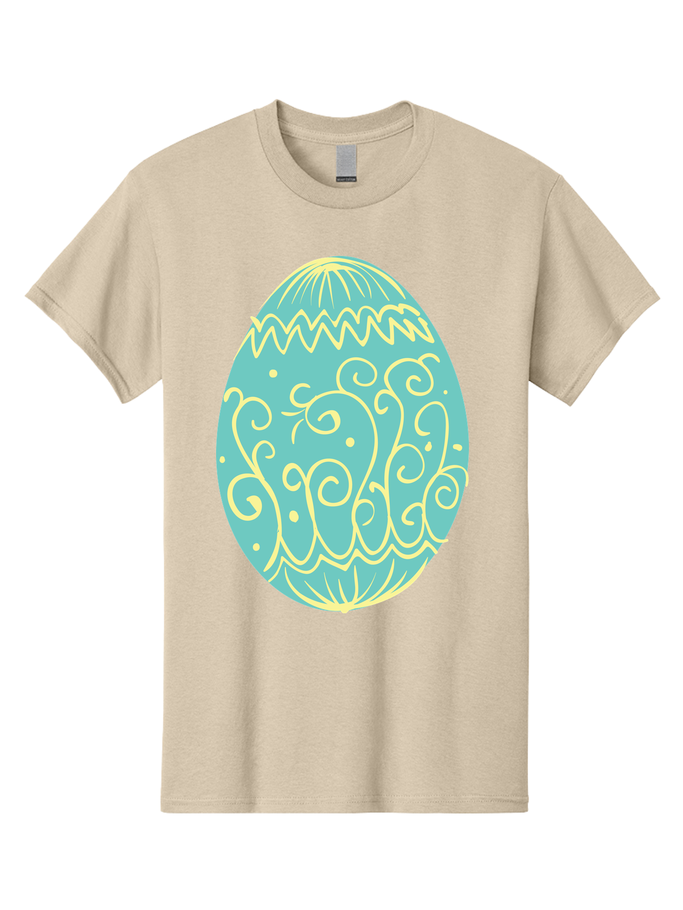 Decorated-Easter-Egg-1 Men'S Graphic Tee, 100% Cotton, Comfortable Casual Summer Wear, Machine Washable, Decorative Easter Egg, Yellow Swirls, Blue Egg, Festive Design, Spring Theme, Easter Symbol, Intricate Patterns, Abstract Art, Aac632