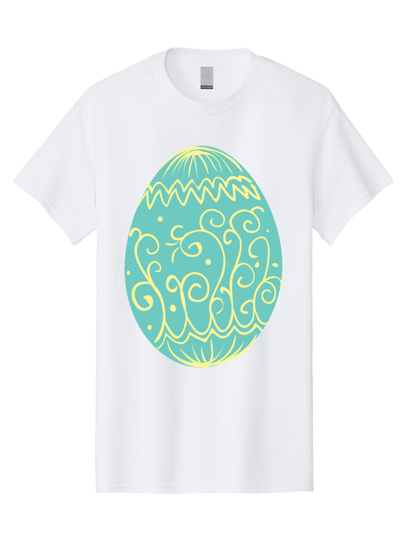 Decorated-Easter-Egg-1 Men'S Graphic Tee, 100% Cotton, Comfortable Casual Summer Wear, Machine Washable, Decorative Easter Egg, Yellow Swirls, Blue Egg, Festive Design, Spring Theme, Easter Symbol, Intricate Patterns, Abstract Art, Aac632