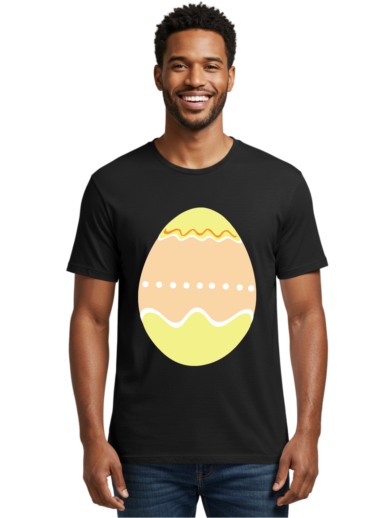 Decorated-Easter-Egg-2 Men'S Graphic Tee, 100% Cotton, Comfortable Casual Summer Wear, Machine Washable, Easter Egg, Decorated Egg, Spring Theme, Vibrant Colors, Wavy Lines, Dotted Pattern, Festive Design, Pastel Colors, Holiday Decoration, Aac633