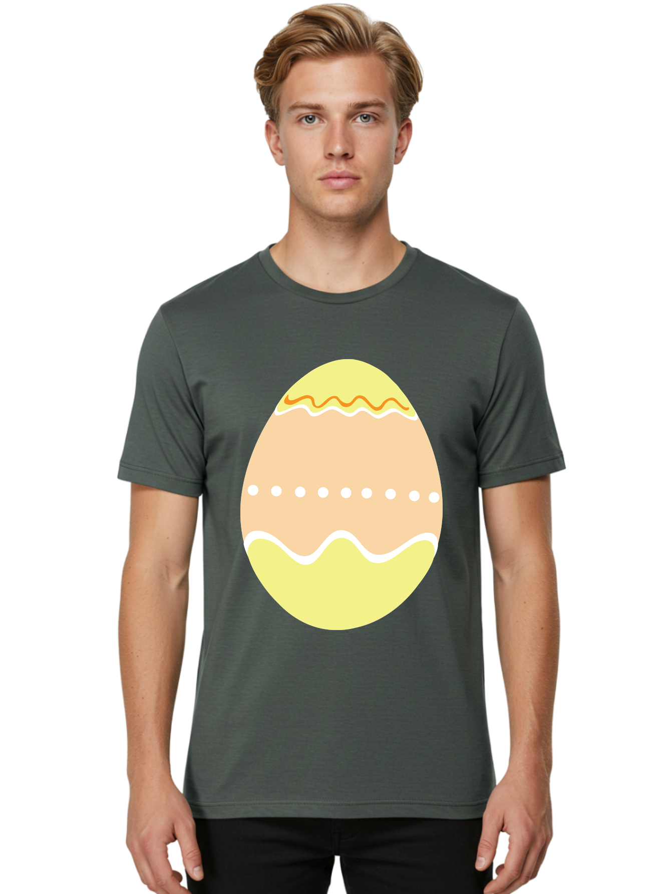 Decorated-Easter-Egg-2 Men'S Graphic Tee, 100% Cotton, Comfortable Casual Summer Wear, Machine Washable, Easter Egg, Decorated Egg, Spring Theme, Vibrant Colors, Wavy Lines, Dotted Pattern, Festive Design, Pastel Colors, Holiday Decoration, Aac633