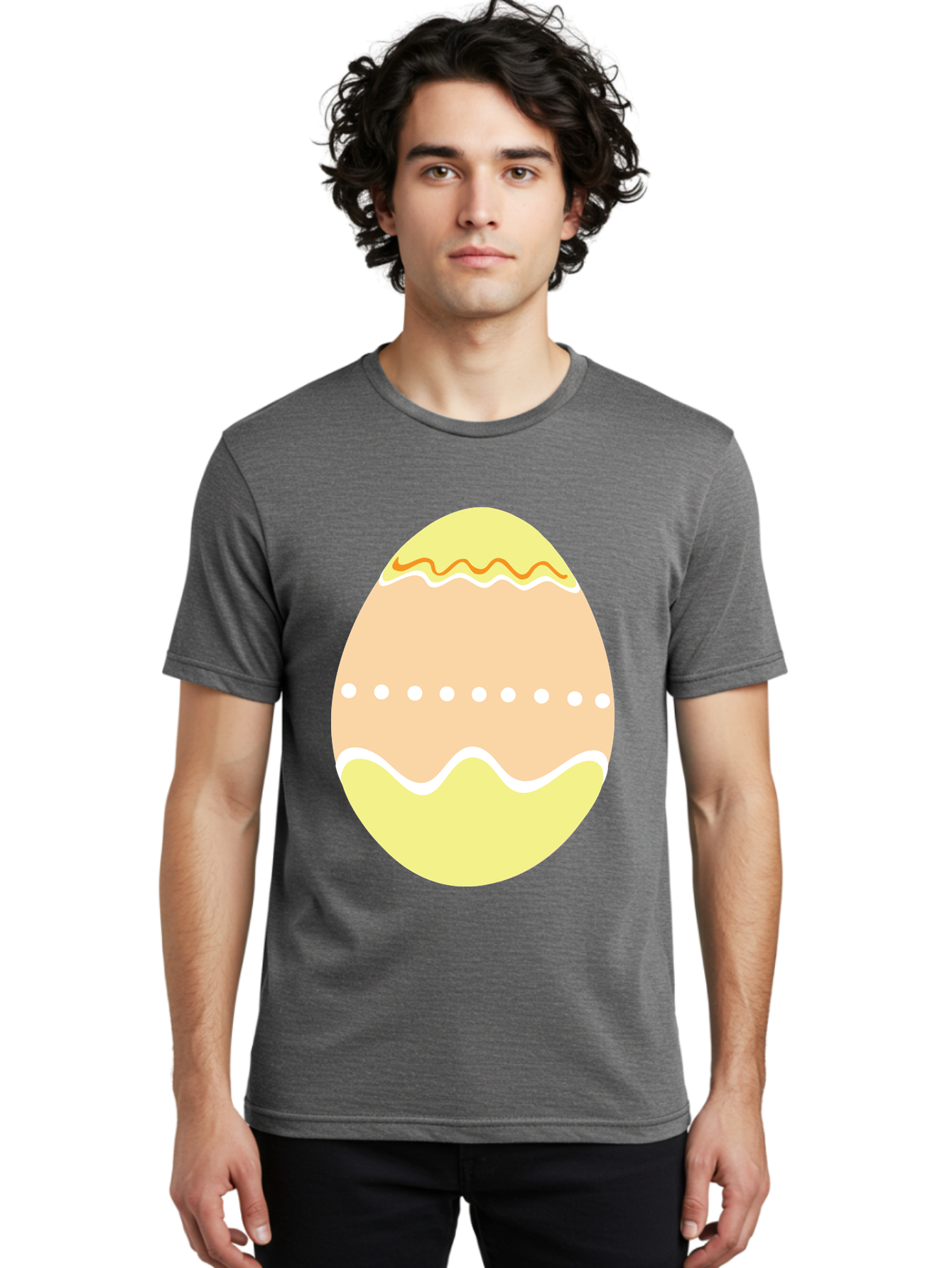 Decorated-Easter-Egg-2 Men'S Graphic Tee, 100% Cotton, Comfortable Casual Summer Wear, Machine Washable, Easter Egg, Decorated Egg, Spring Theme, Vibrant Colors, Wavy Lines, Dotted Pattern, Festive Design, Pastel Colors, Holiday Decoration, Aac633