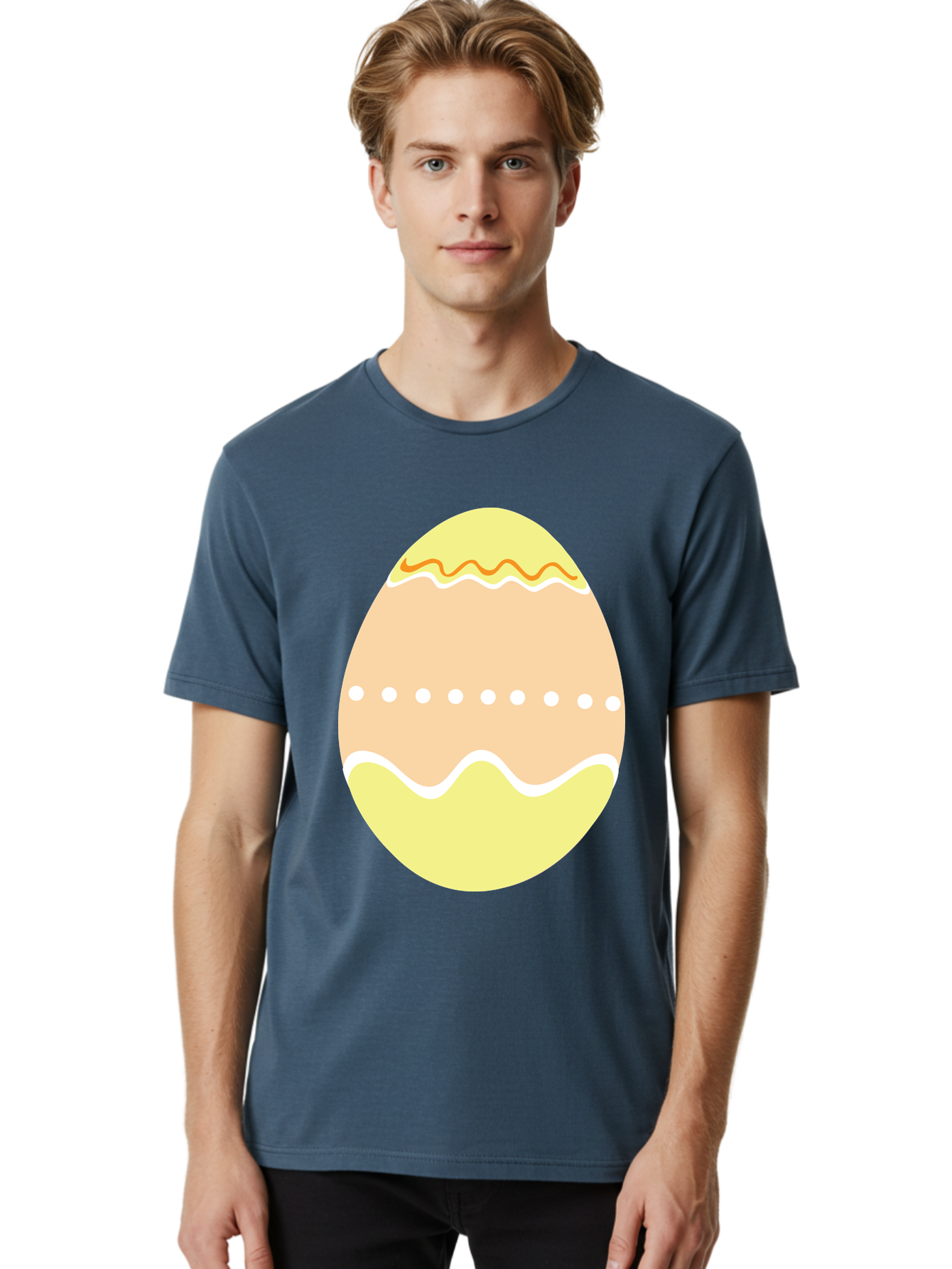 Decorated-Easter-Egg-2 Men'S Graphic Tee, 100% Cotton, Comfortable Casual Summer Wear, Machine Washable, Easter Egg, Decorated Egg, Spring Theme, Vibrant Colors, Wavy Lines, Dotted Pattern, Festive Design, Pastel Colors, Holiday Decoration, Aac633