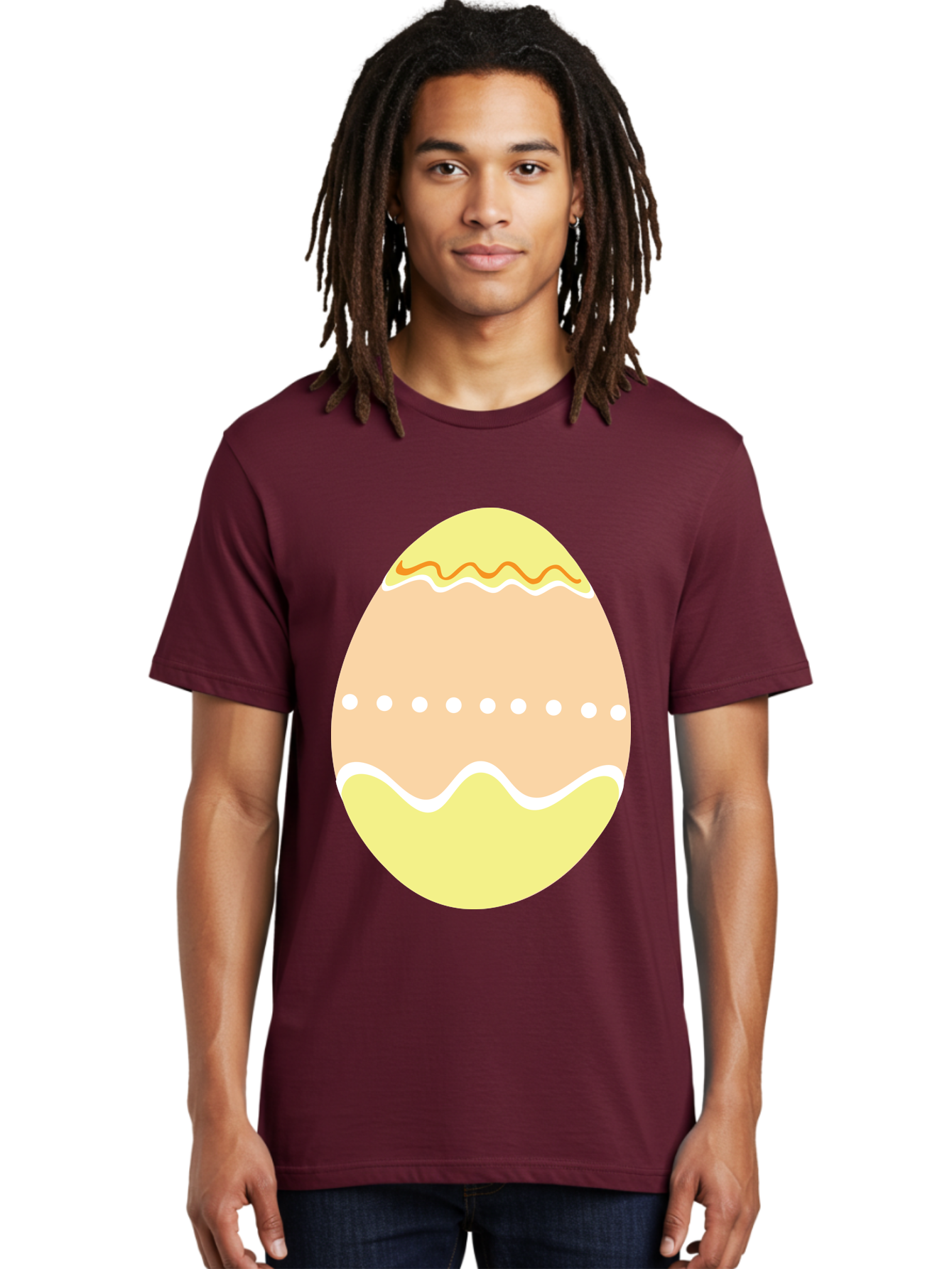 Decorated-Easter-Egg-2 Men'S Graphic Tee, 100% Cotton, Comfortable Casual Summer Wear, Machine Washable, Easter Egg, Decorated Egg, Spring Theme, Vibrant Colors, Wavy Lines, Dotted Pattern, Festive Design, Pastel Colors, Holiday Decoration, Aac633