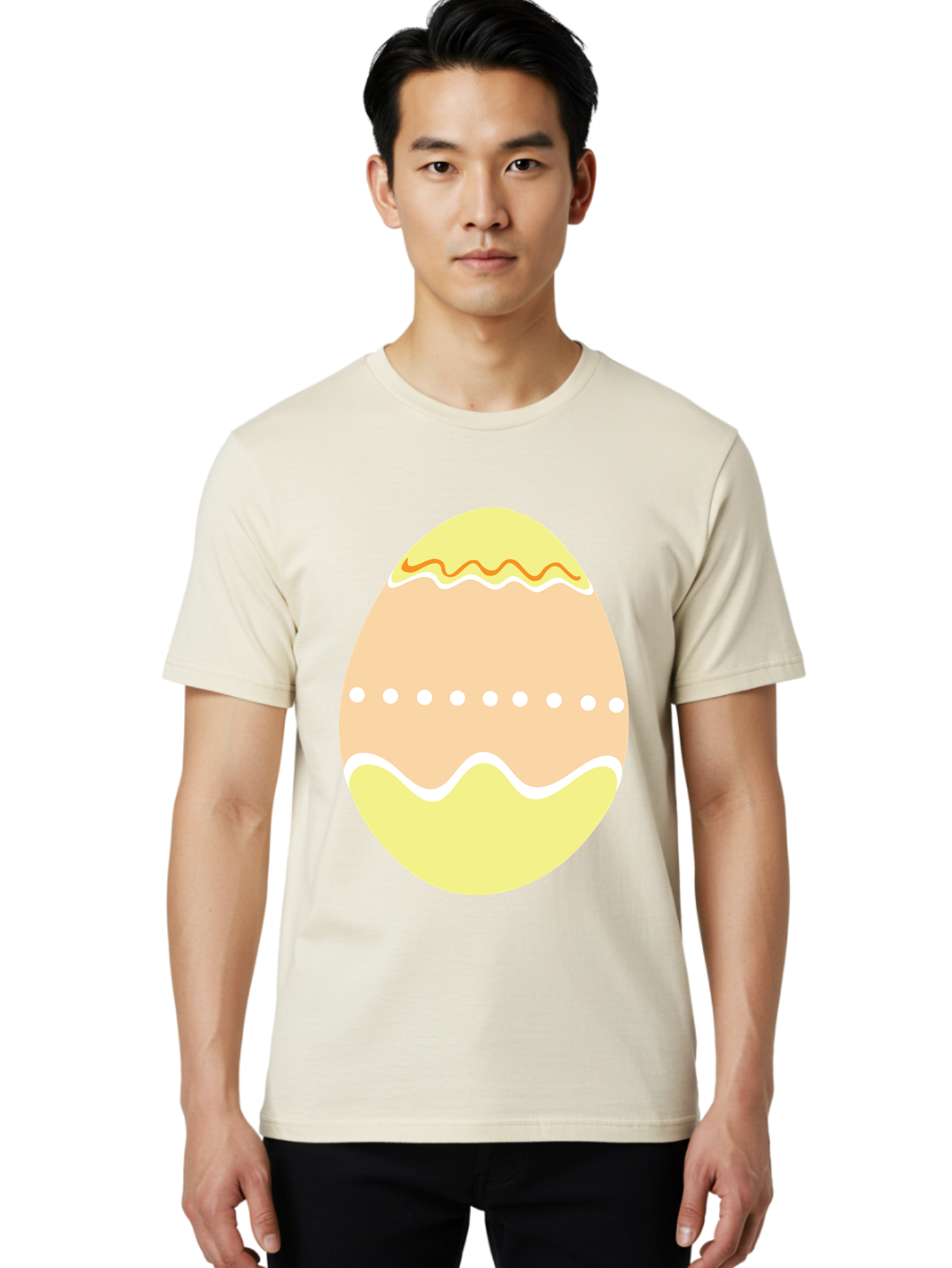 Decorated-Easter-Egg-2 Men'S Graphic Tee, 100% Cotton, Comfortable Casual Summer Wear, Machine Washable, Easter Egg, Decorated Egg, Spring Theme, Vibrant Colors, Wavy Lines, Dotted Pattern, Festive Design, Pastel Colors, Holiday Decoration, Aac633
