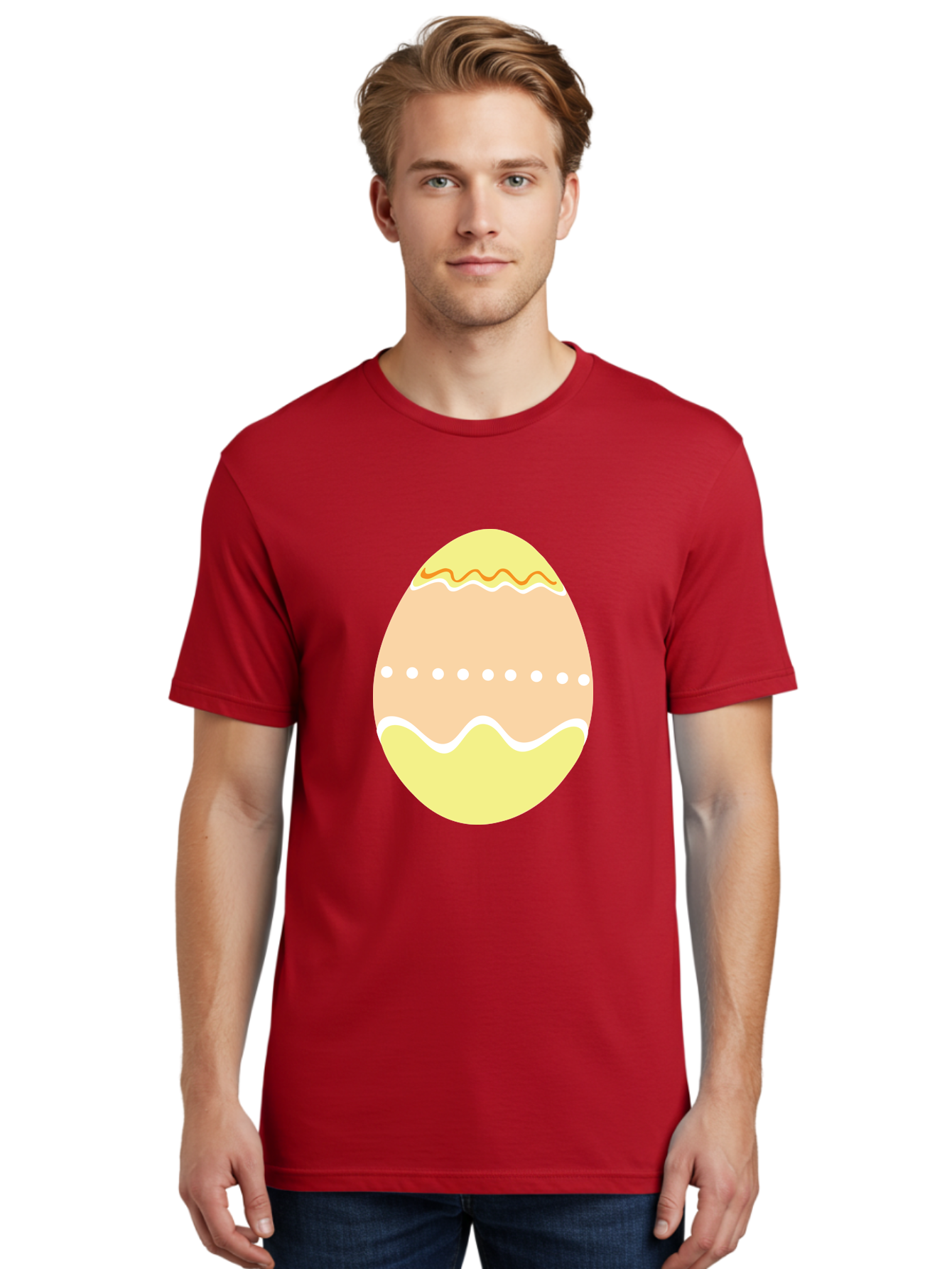 Decorated-Easter-Egg-2 Men'S Graphic Tee, 100% Cotton, Comfortable Casual Summer Wear, Machine Washable, Easter Egg, Decorated Egg, Spring Theme, Vibrant Colors, Wavy Lines, Dotted Pattern, Festive Design, Pastel Colors, Holiday Decoration, Aac633